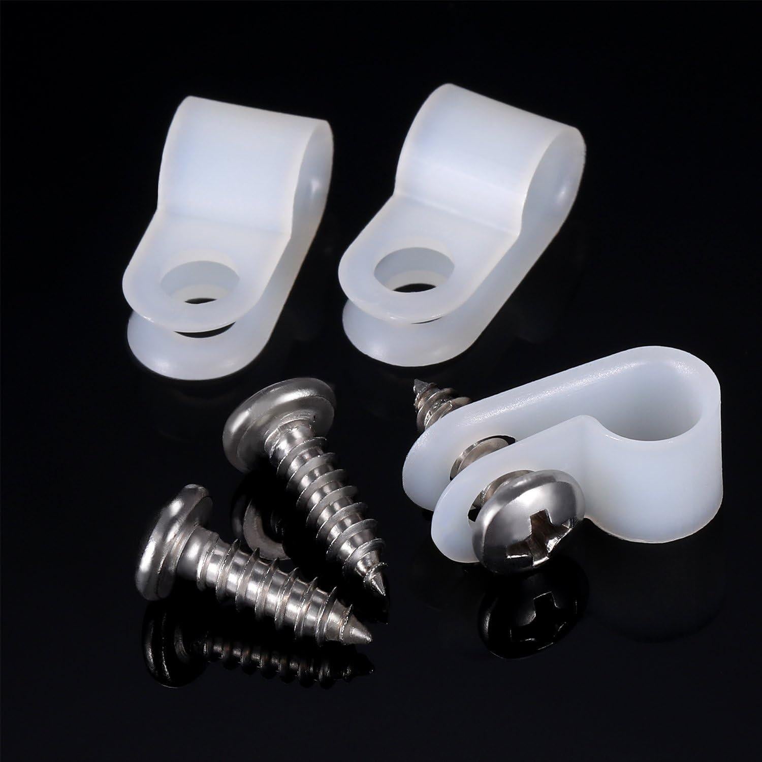 Abrazaderas de Cable Tipo R Hicarer 50 Piezas 6.35 mm Blancas