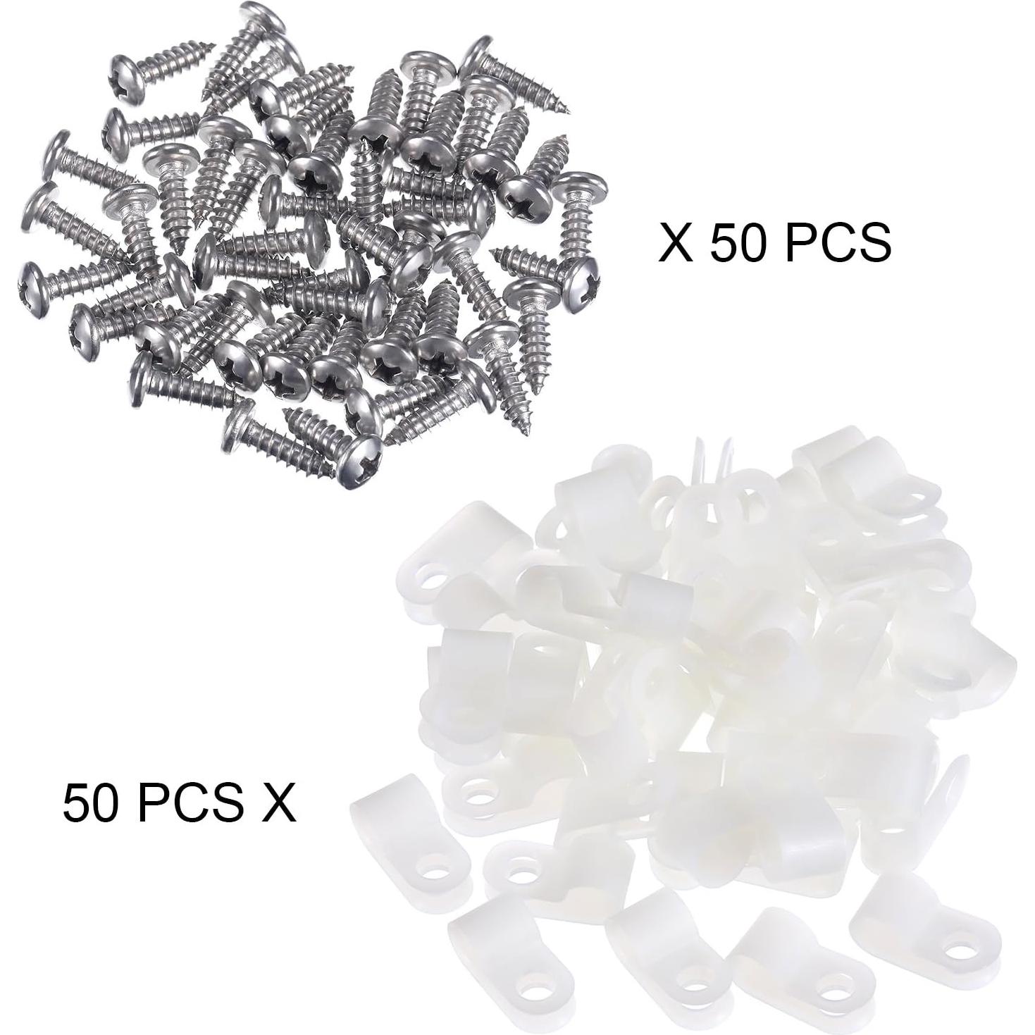 Abrazaderas de Cable Tipo R Hicarer 50 Piezas 6.35 mm Blancas