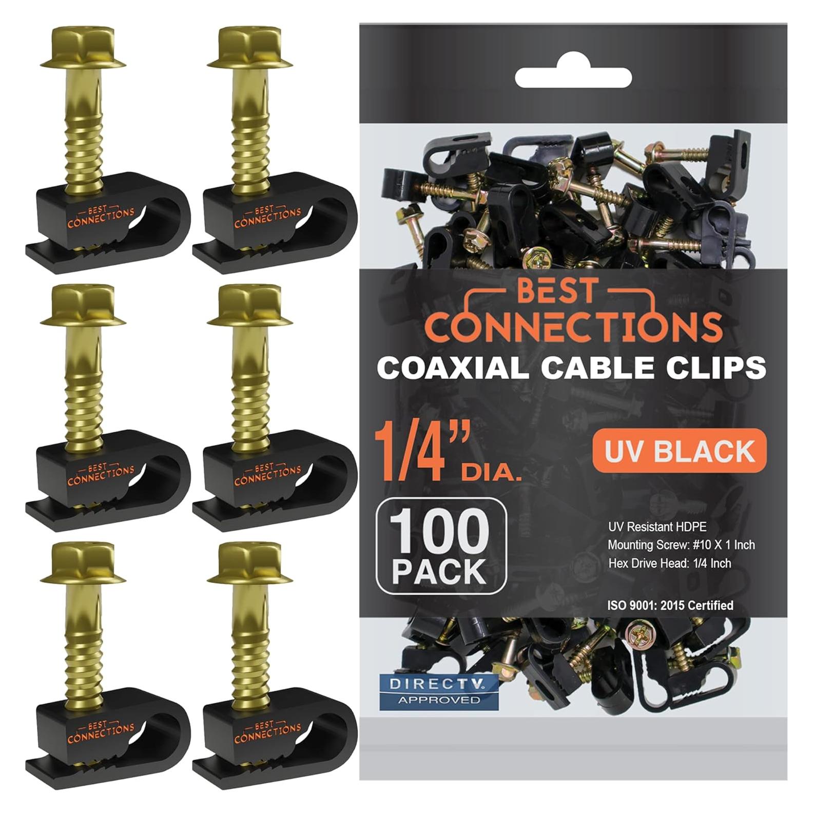 Clips de Cable Coaxial Best Connections 100 Piezas Negras