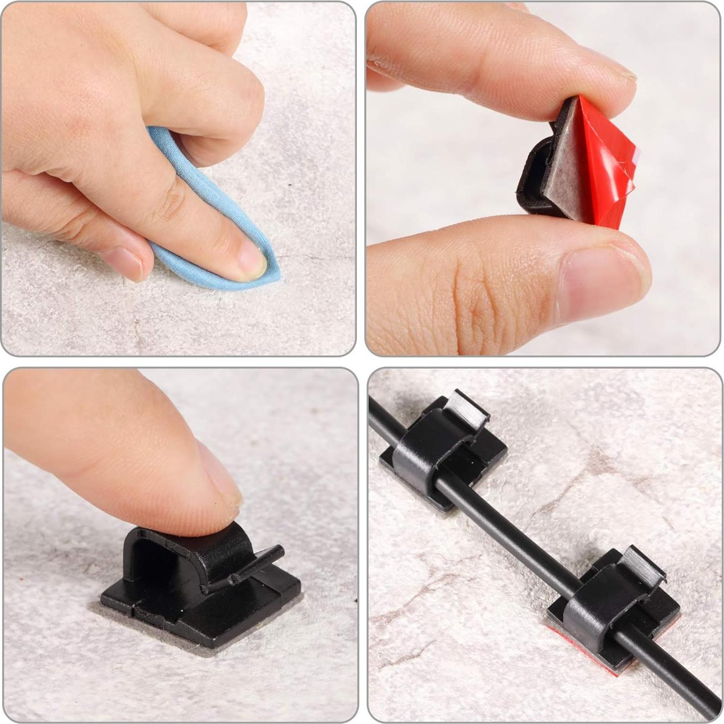 Clips de Cable Adhesivos Maitys 60 Piezas Grande Negro