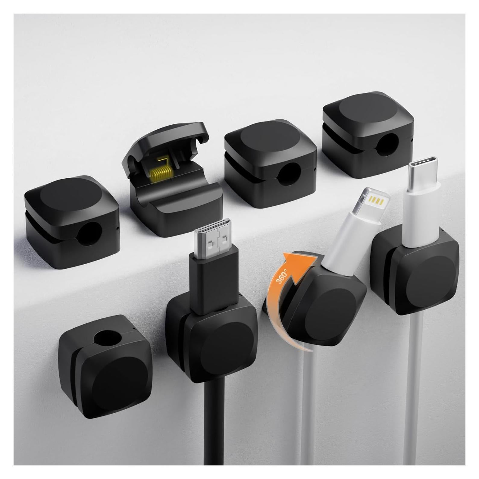 Organizador de Cables Lancord 8 Piezas Clips Adhesivos Negro