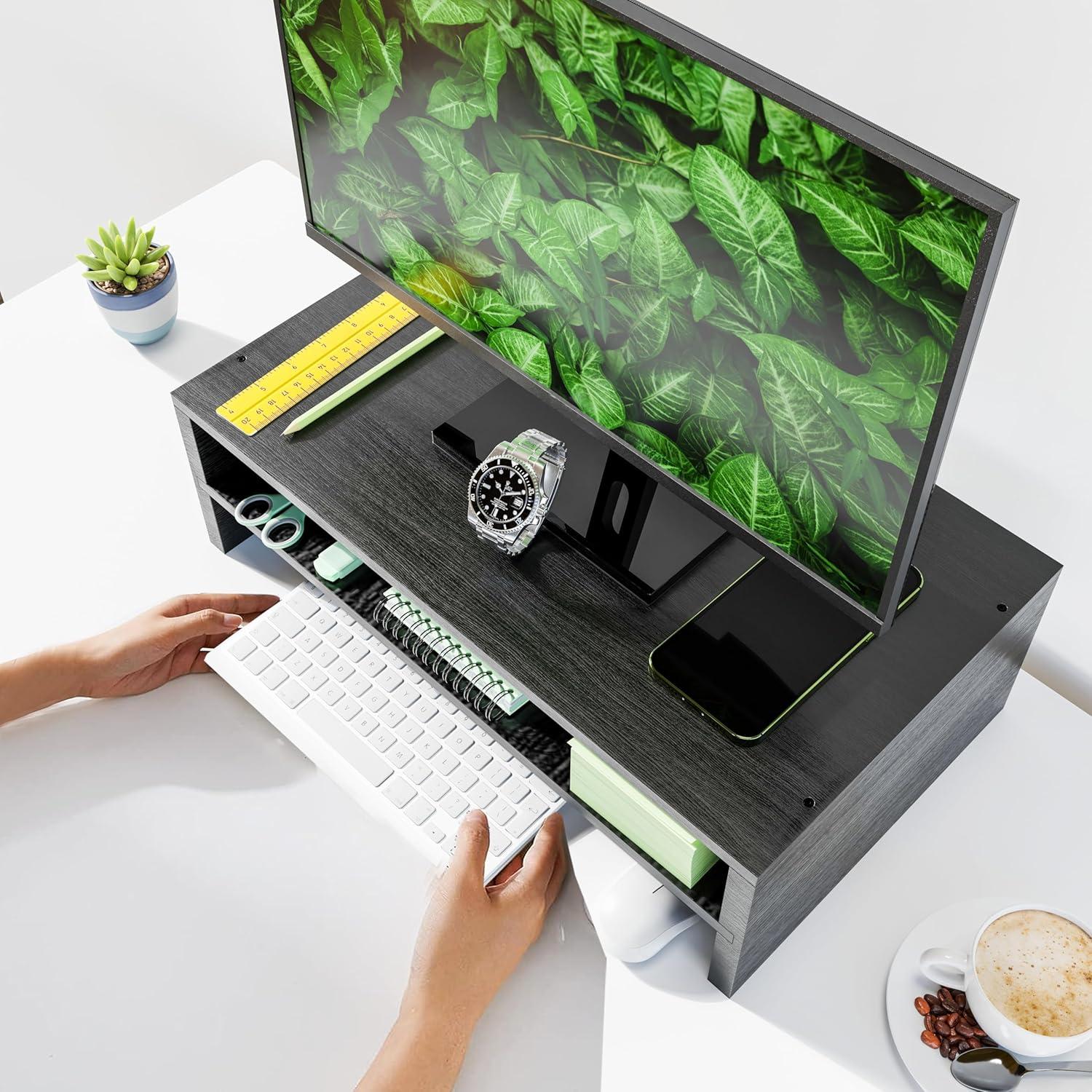 Soporte Elevador de Monitor Simpple Trending 2 Niveles Negro