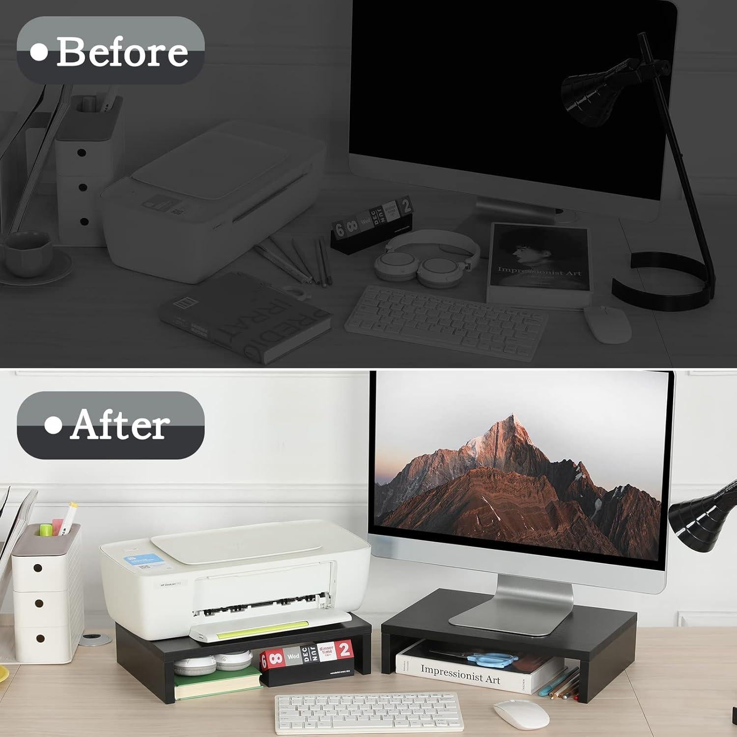 Soporte de Monitor Ajustable TEAMIX 2 Paquetes Negro 36.1x24.1 cm