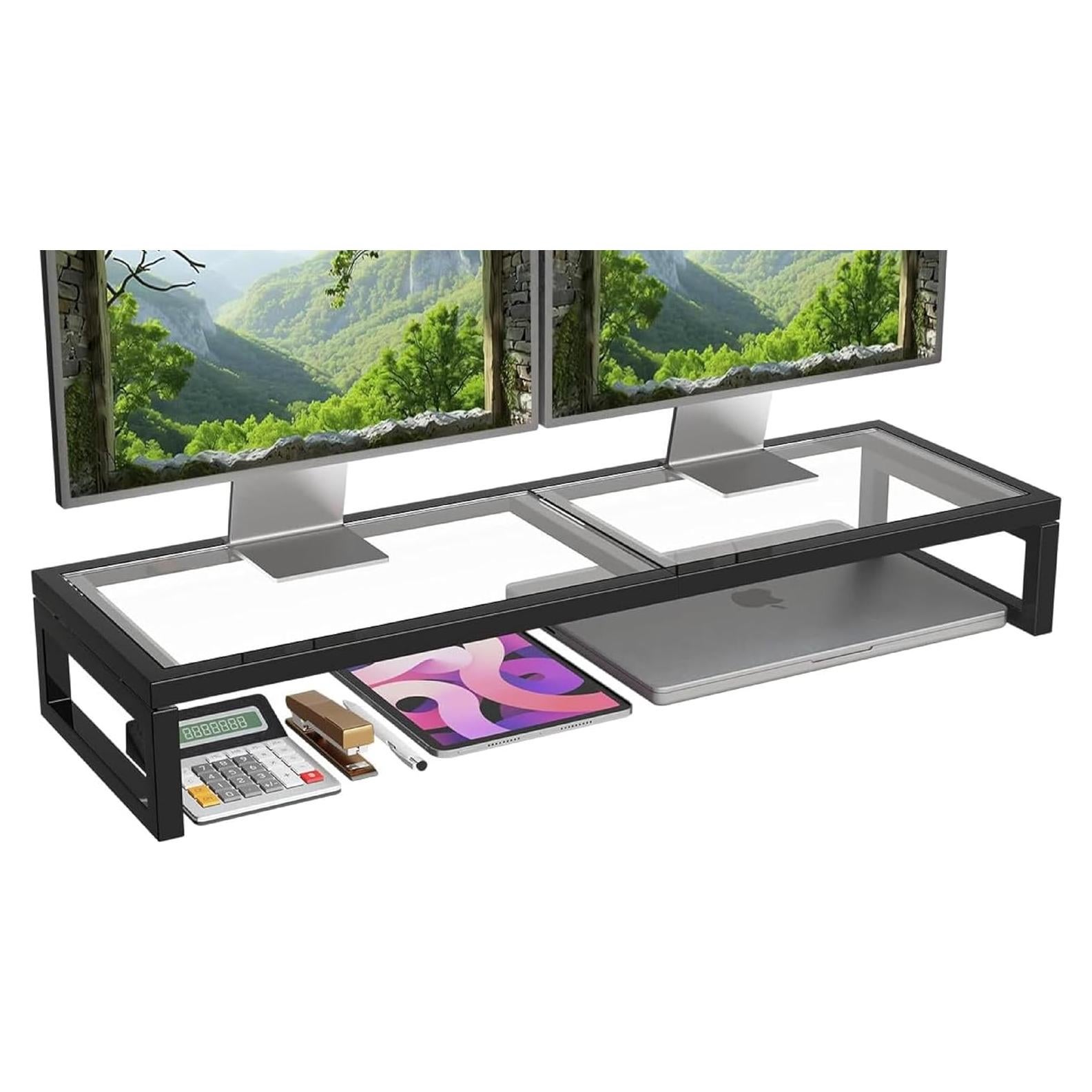 Soporte Elevador Doble para Monitor Simple Trending Vidrio 81.28x25.4cm