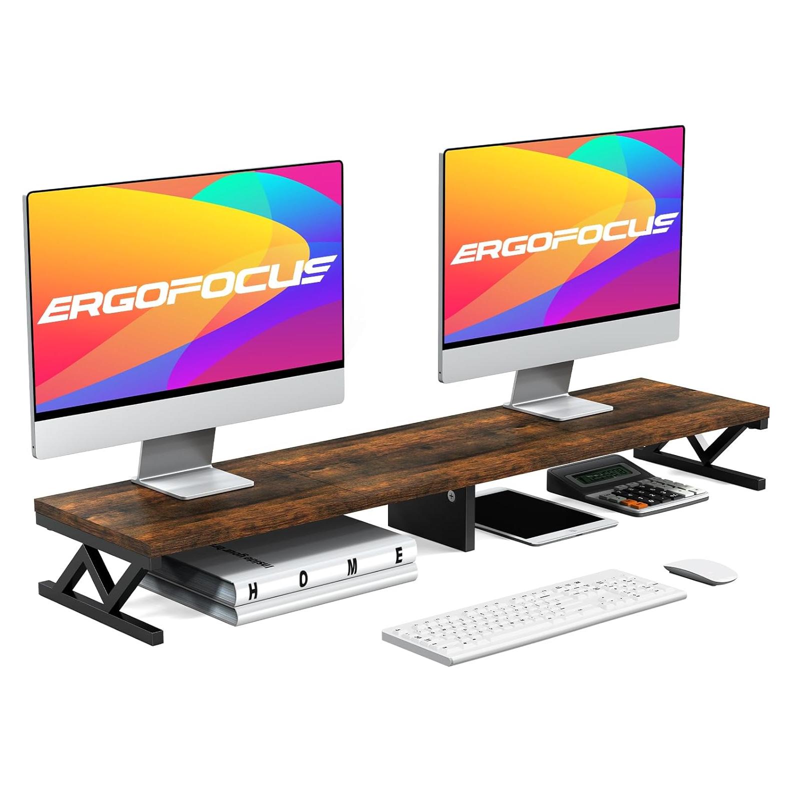 Soporte Doble Monitor ErgoFocus Madera Rústica 99 cm 45 kg