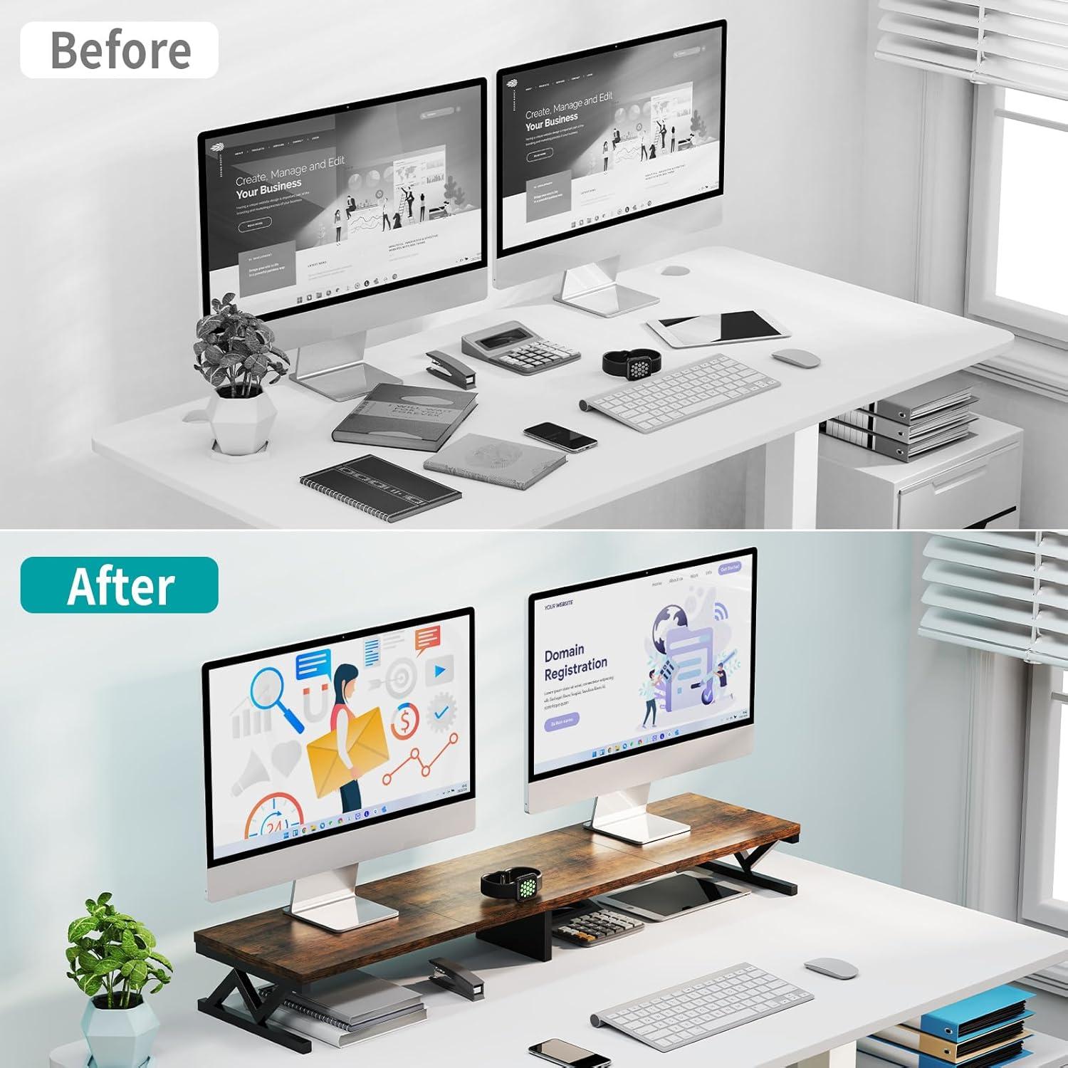 Soporte Doble Monitor ErgoFocus Madera Rústica 99 cm 45 kg