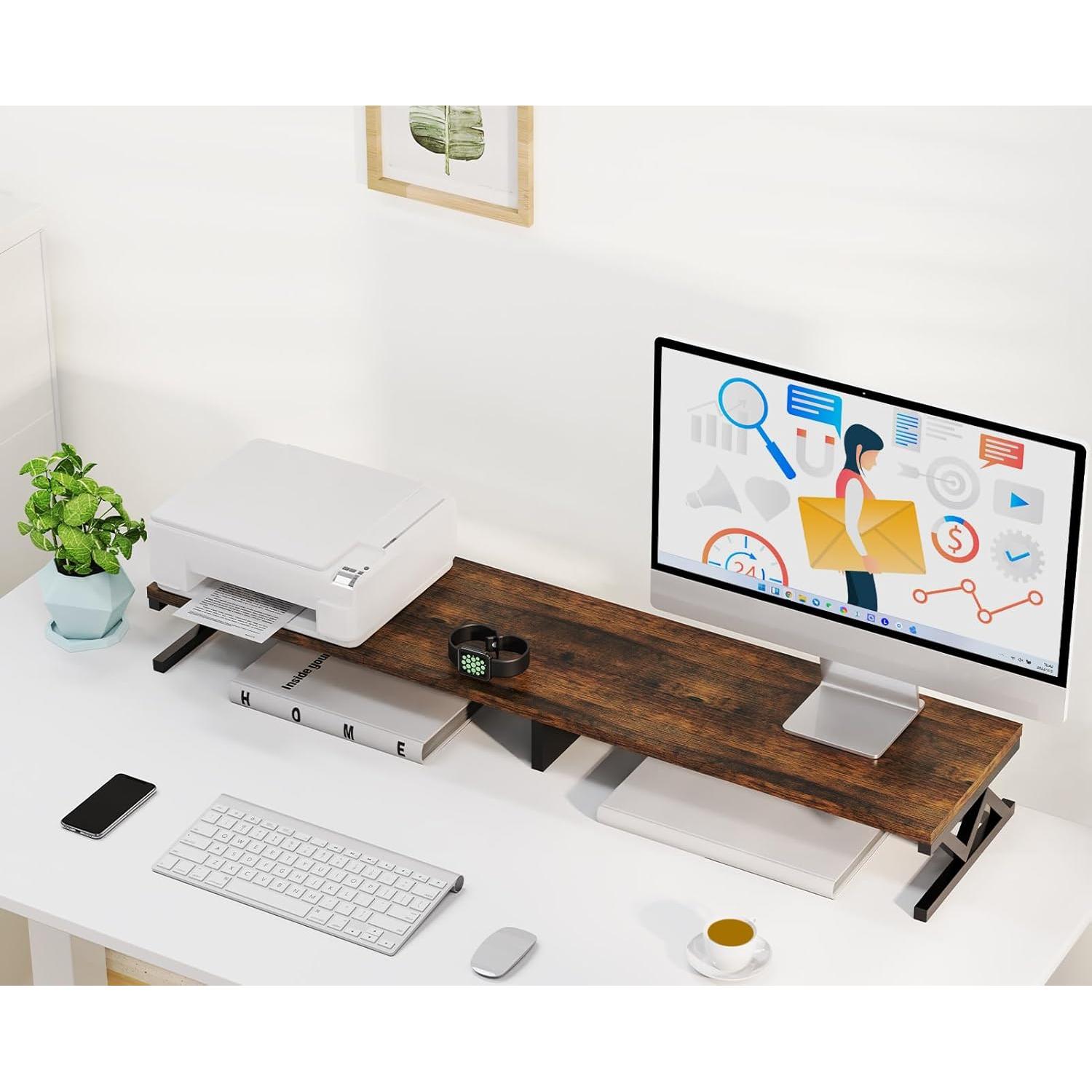 Soporte Doble Monitor ErgoFocus Madera Rústica 99 cm 45 kg