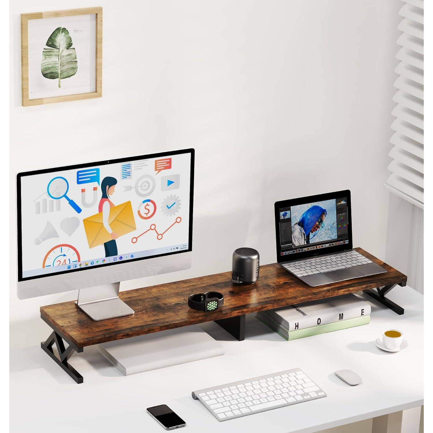 Soporte Doble Monitor ErgoFocus Madera Rústica 99 cm 45 kg