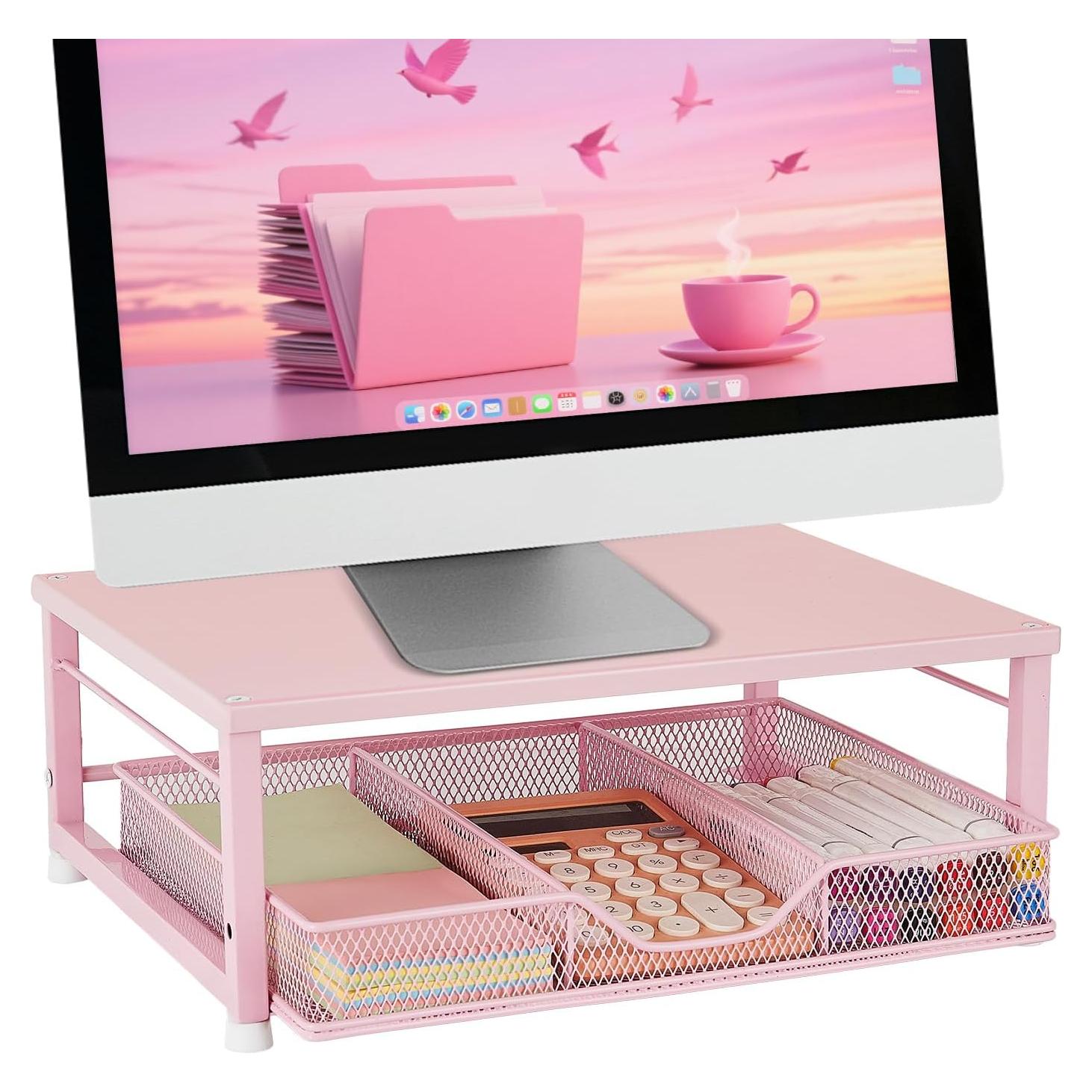 Soporte de Laptop Rosa Compacto Gugsey con Cajón Organizador