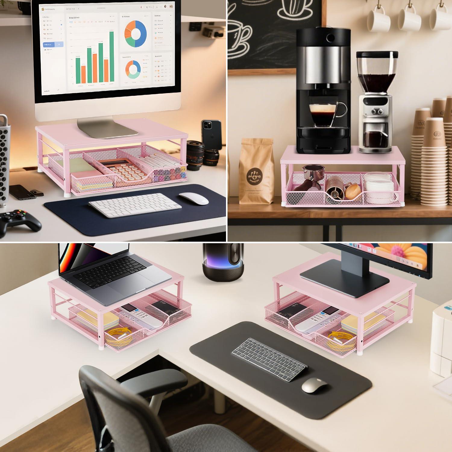 Soporte de Laptop Rosa Compacto Gugsey con Cajón Organizador