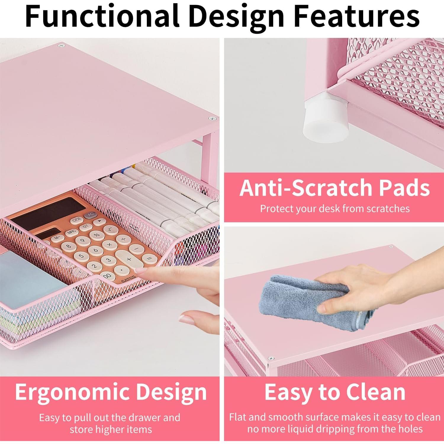 Soporte de Laptop Rosa Compacto Gugsey con Cajón Organizador