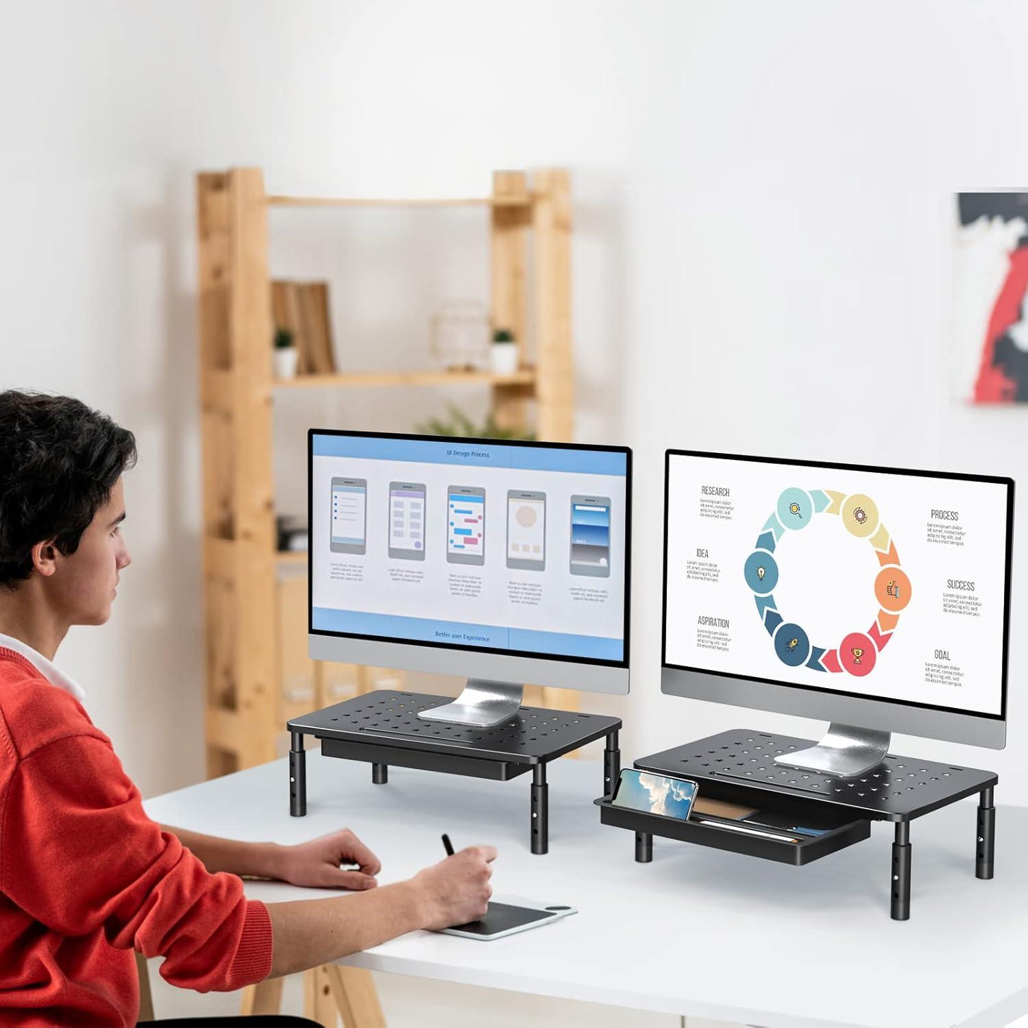 Soporte para Monitor Zimilar 2 Pack Ajustable con Cajón 3 Niveles