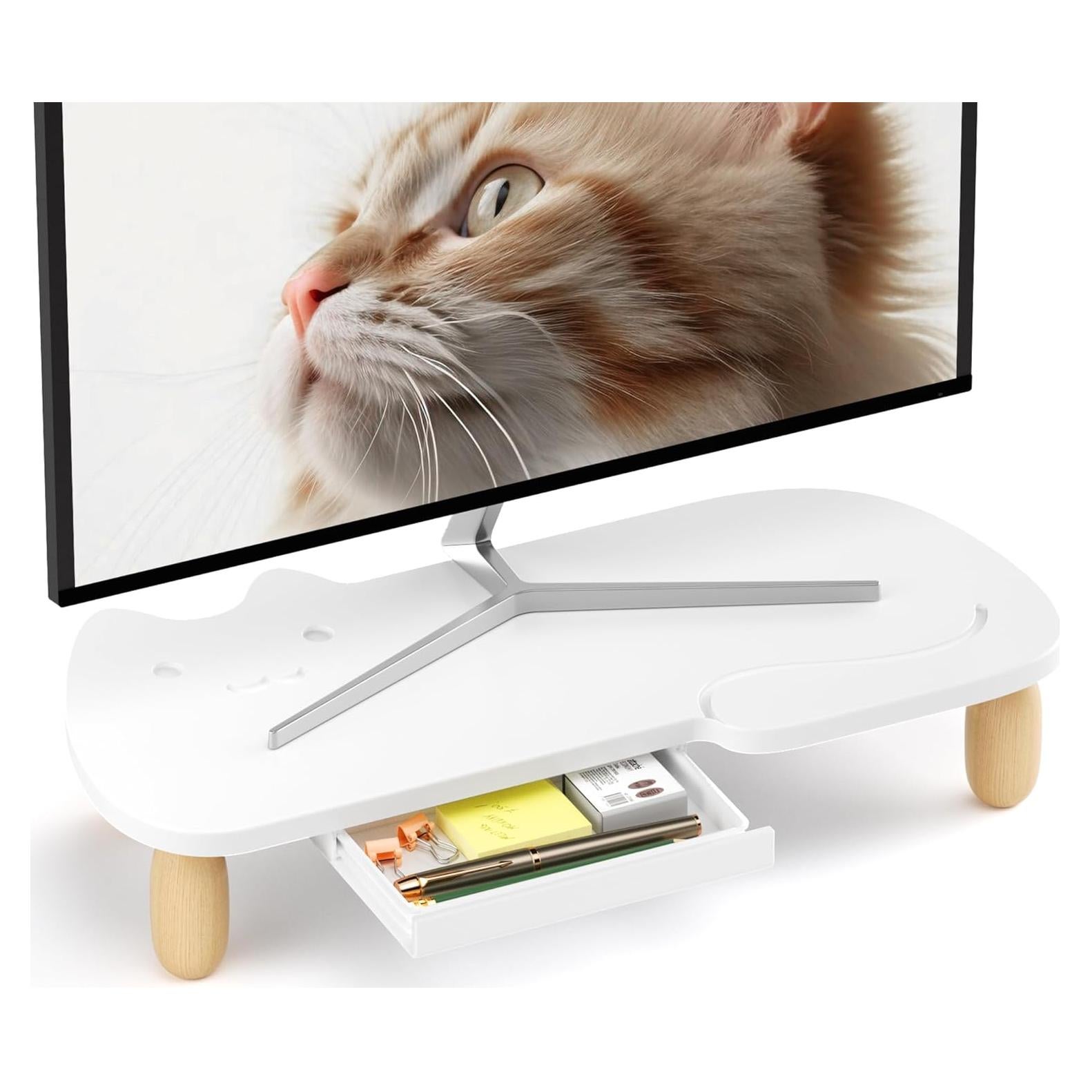 Soporte para Monitor AFOOYO Gato Blanco Ergonómico 42x21 cm