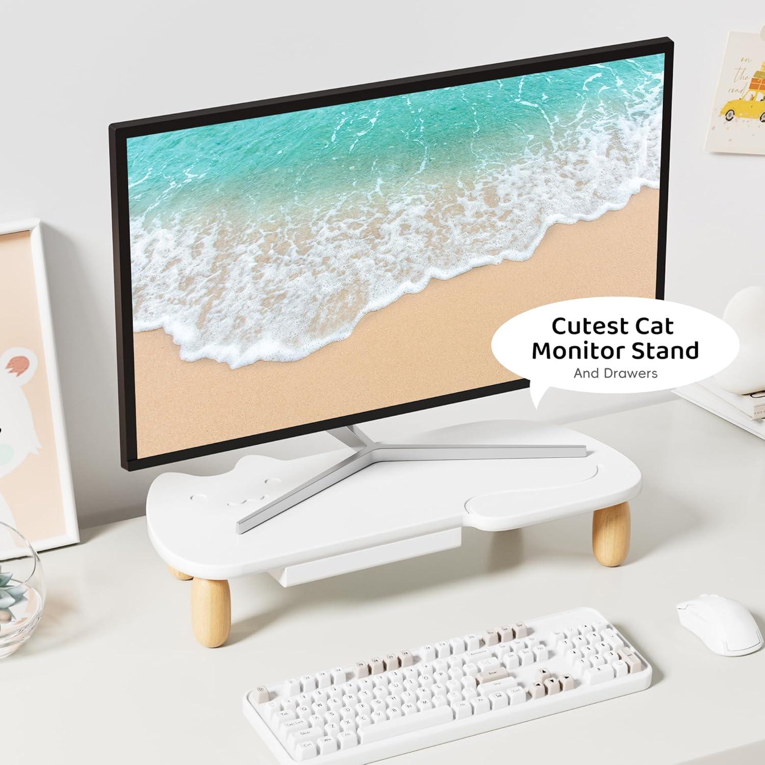 Soporte para Monitor AFOOYO Gato Blanco Ergonómico 42x21 cm