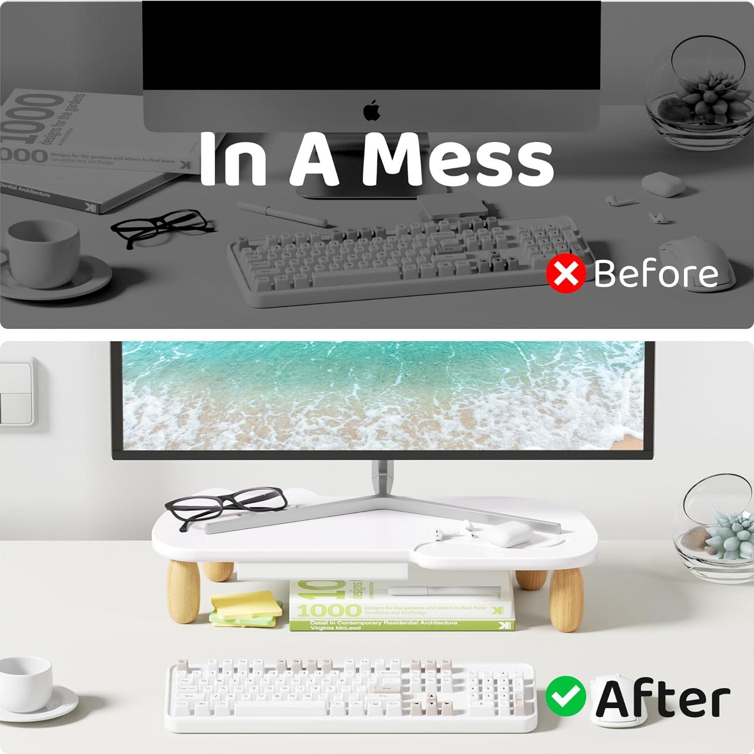 Soporte para Monitor AFOOYO Gato Blanco Ergonómico 42x21 cm