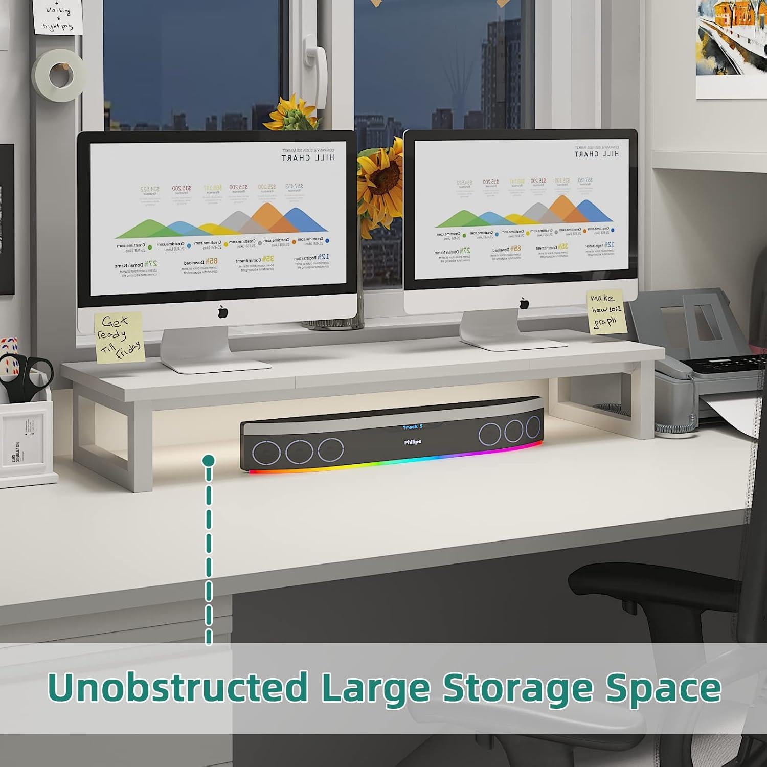 Soporte Doble para Monitor YAOHUOO 98 cm Blanco Ergonómico