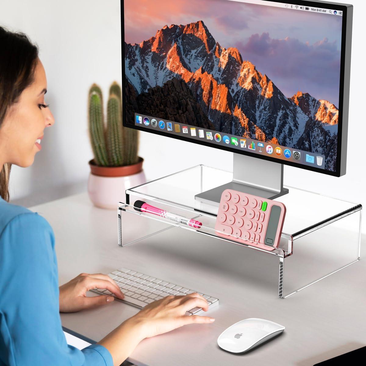 Soporte Elevador de Monitor Acrílico Crpich con Ranura para Teclado