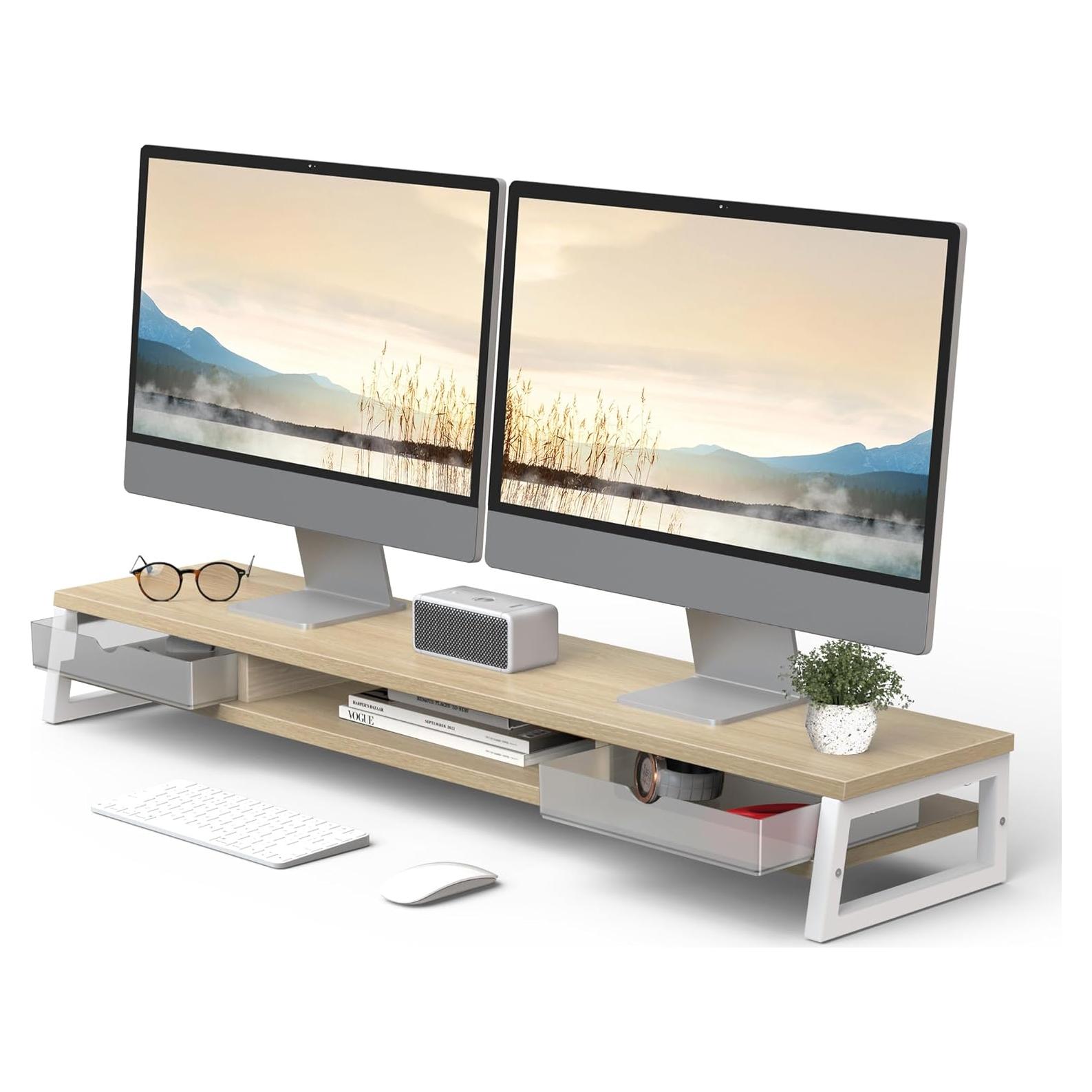 Soporte Doble para Monitor Fenge 108 cm con Cajón y Estante