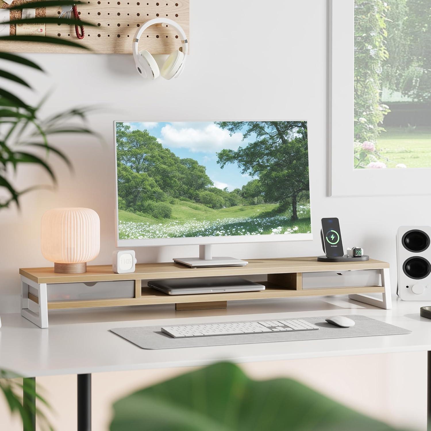 Soporte Doble para Monitor Fenge 108 cm con Cajón y Estante