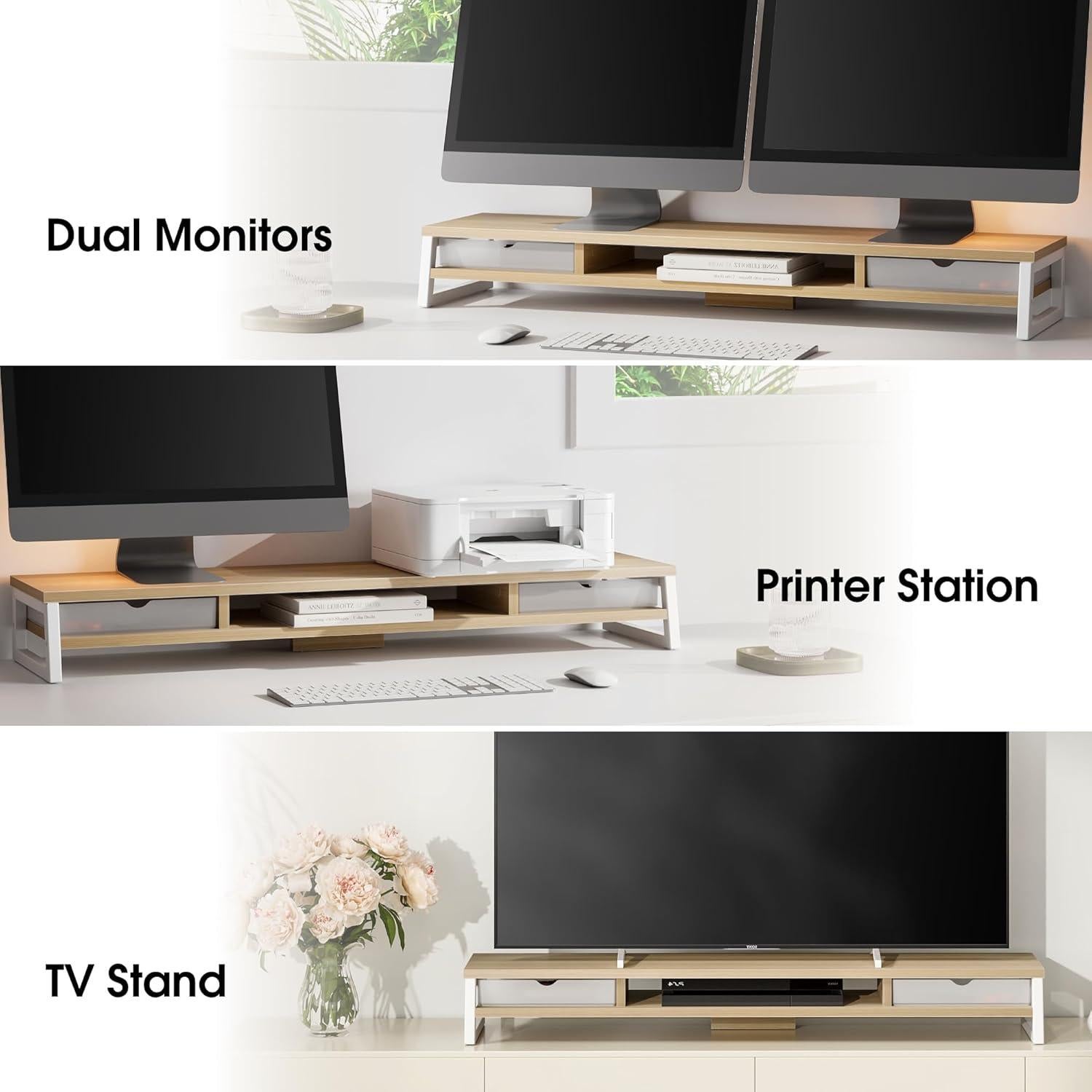 Soporte Doble para Monitor Fenge 108 cm con Cajón y Estante