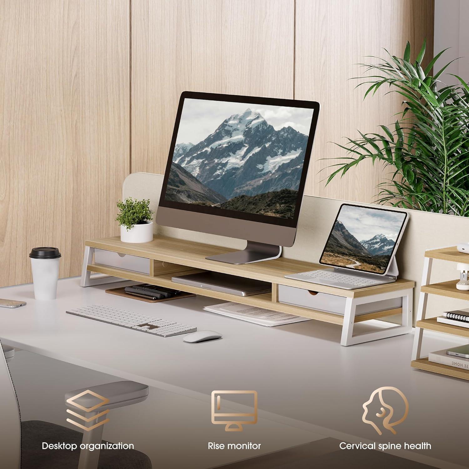 Soporte Doble para Monitor Fenge 108 cm con Cajón y Estante