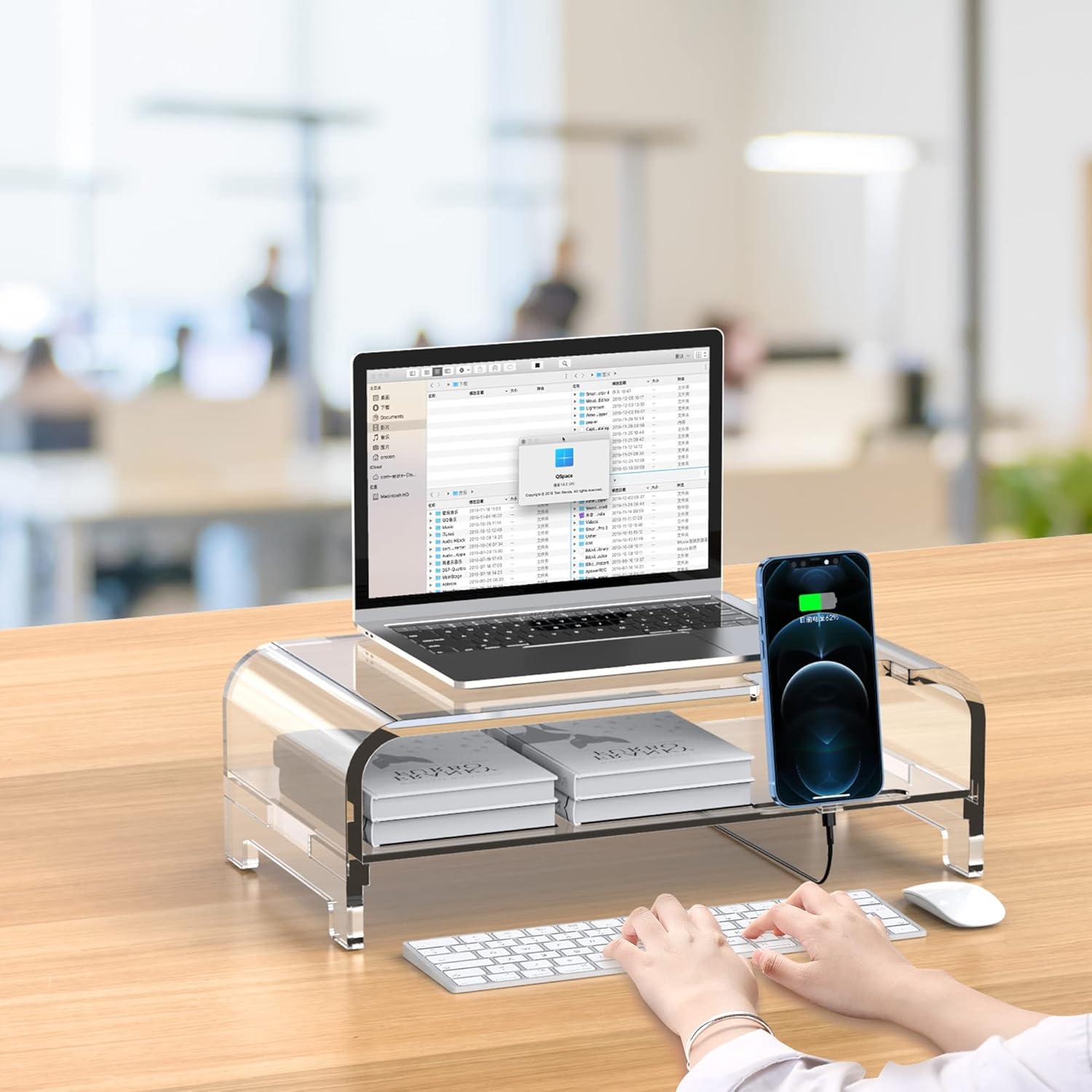 Soporte de Monitor Acrílico Beimu 2 Niveles con Organizador