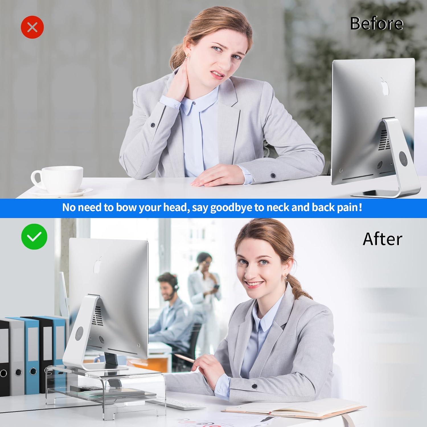 Soporte de Monitor Acrílico Beimu 2 Niveles con Organizador