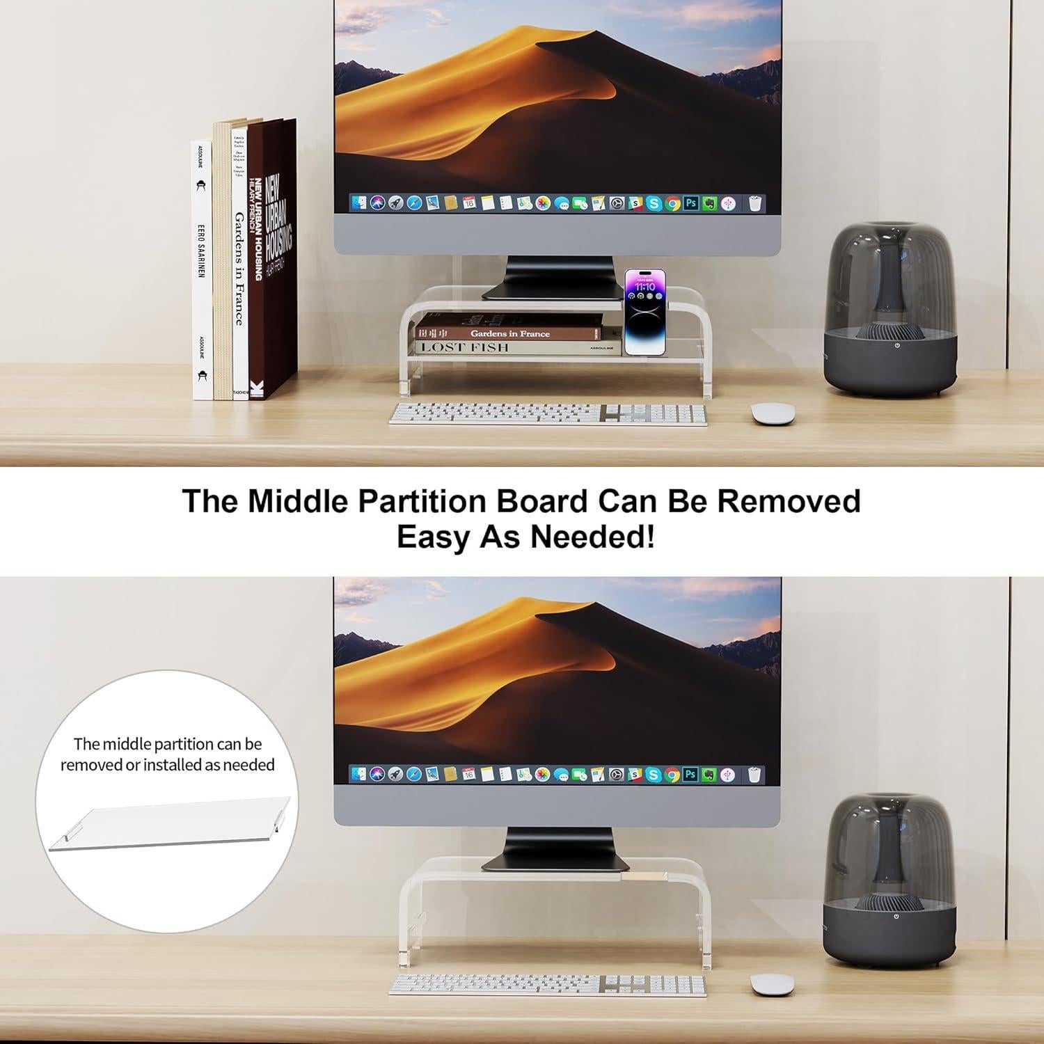 Soporte de Monitor Acrílico Beimu 2 Niveles con Organizador