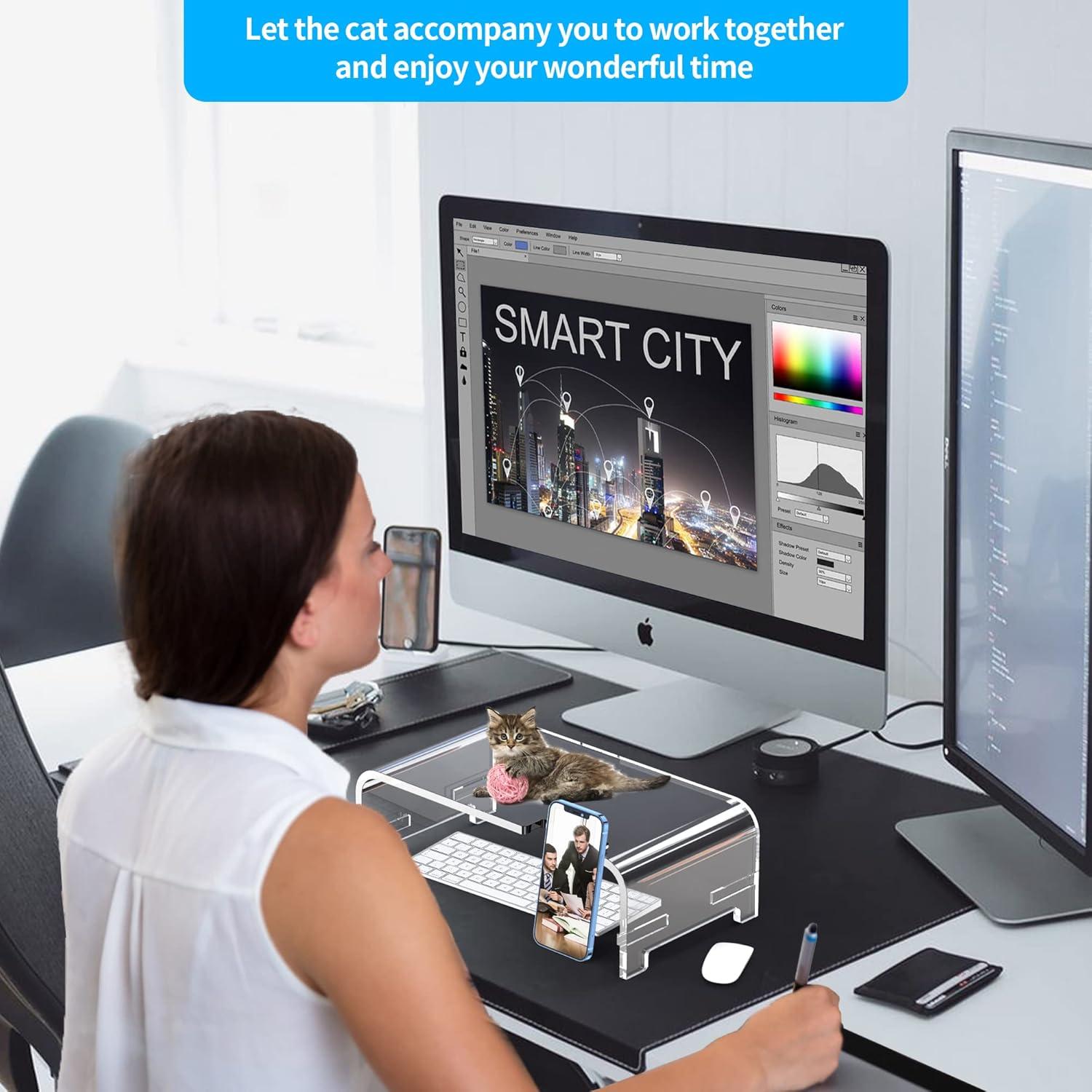 Soporte de Monitor Acrílico Beimu 2 Niveles con Organizador