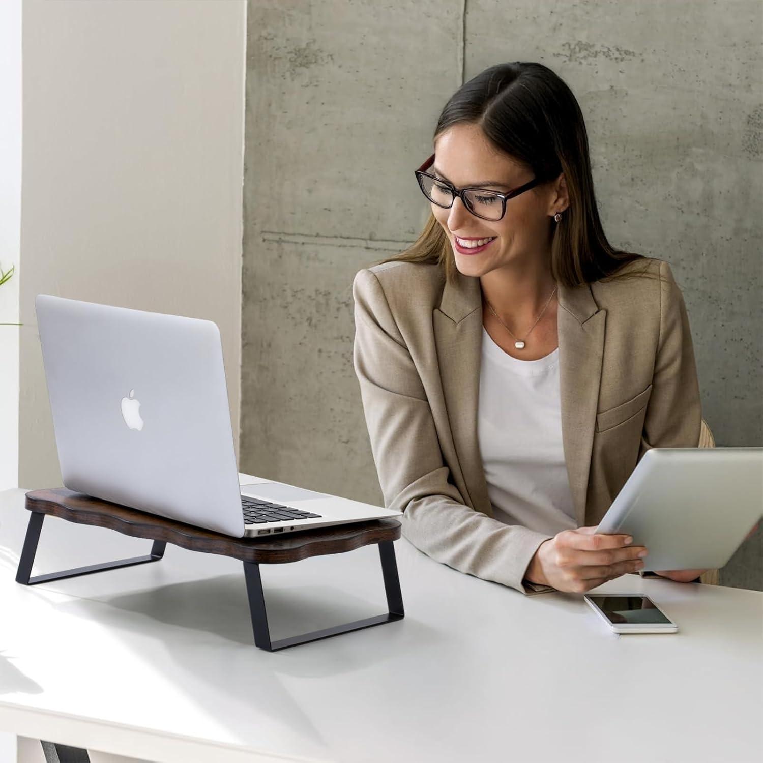 Soporte Elevador para Monitor ZORVIDSON 40x24x10 cm Madera Acero