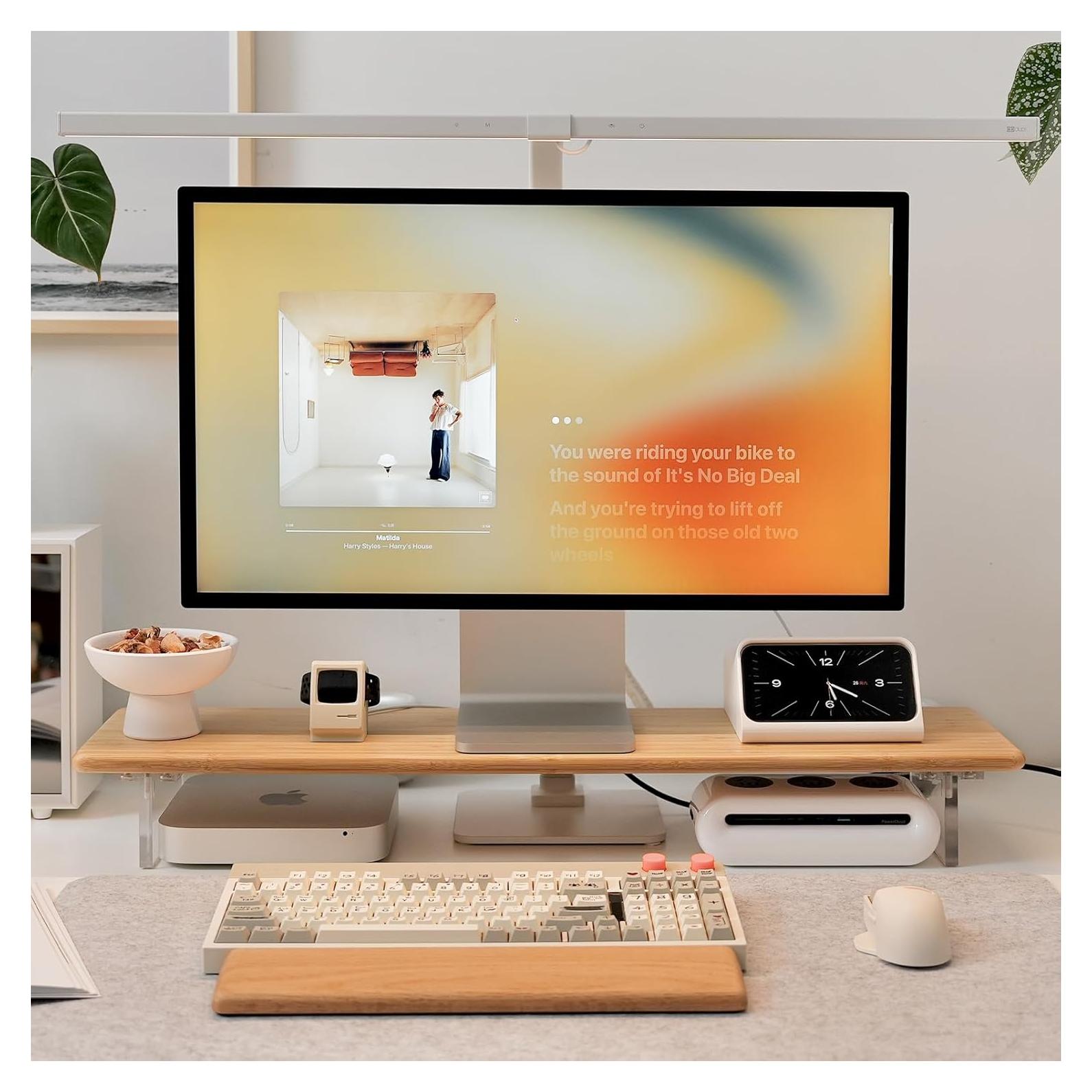 Soporte Elevador de Monitor ROCDEER de Bambú y Acrílico 80x20cm