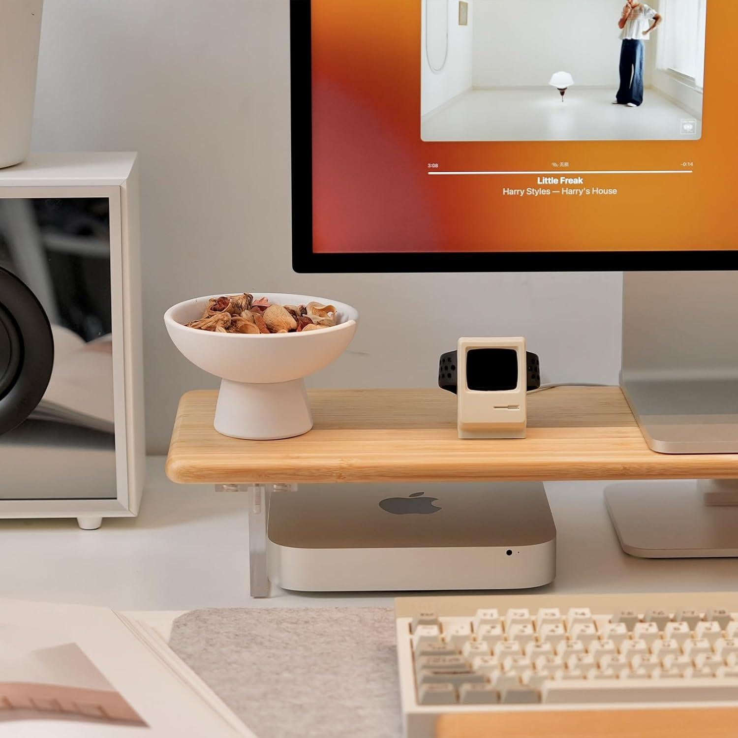 Soporte Elevador de Monitor ROCDEER de Bambú y Acrílico 80x20cm