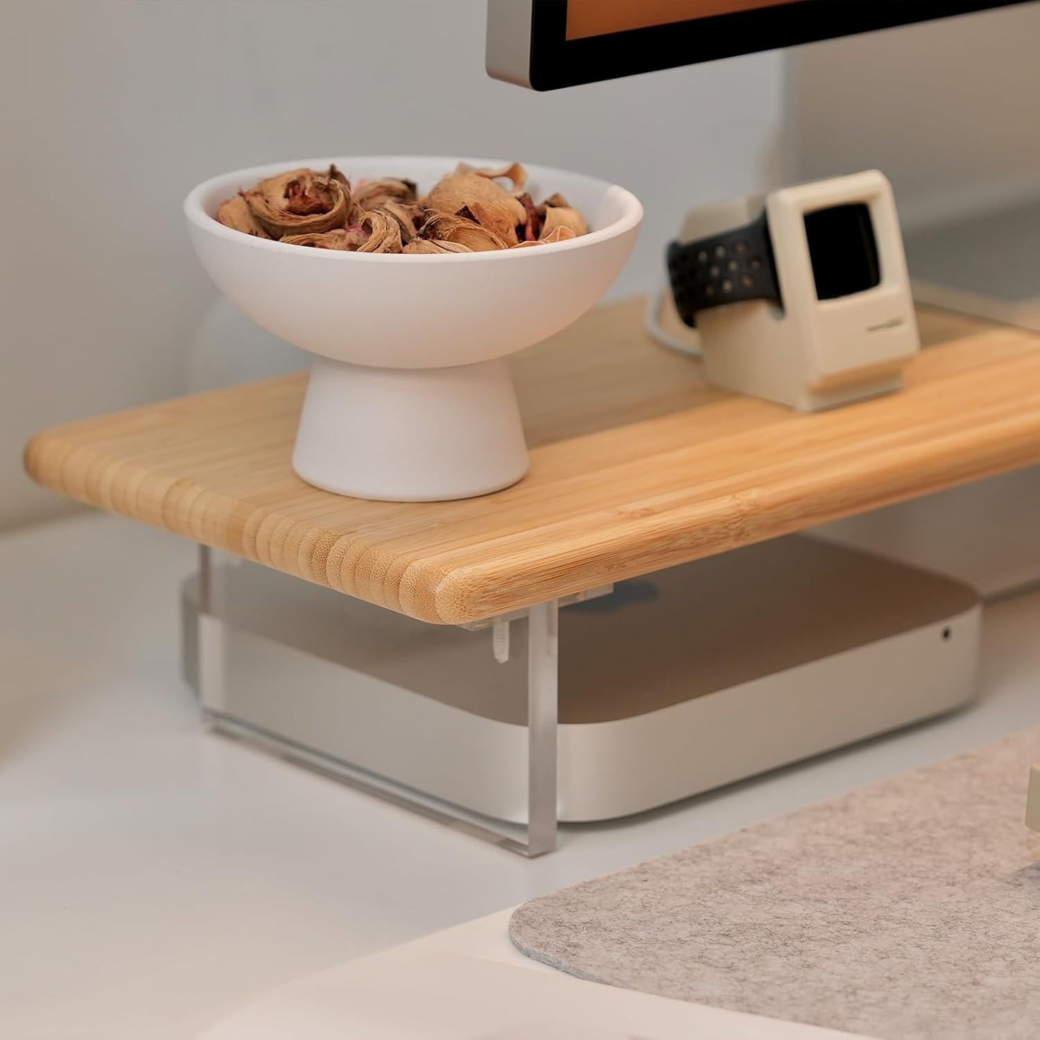 Soporte Elevador de Monitor ROCDEER de Bambú y Acrílico 80x20cm