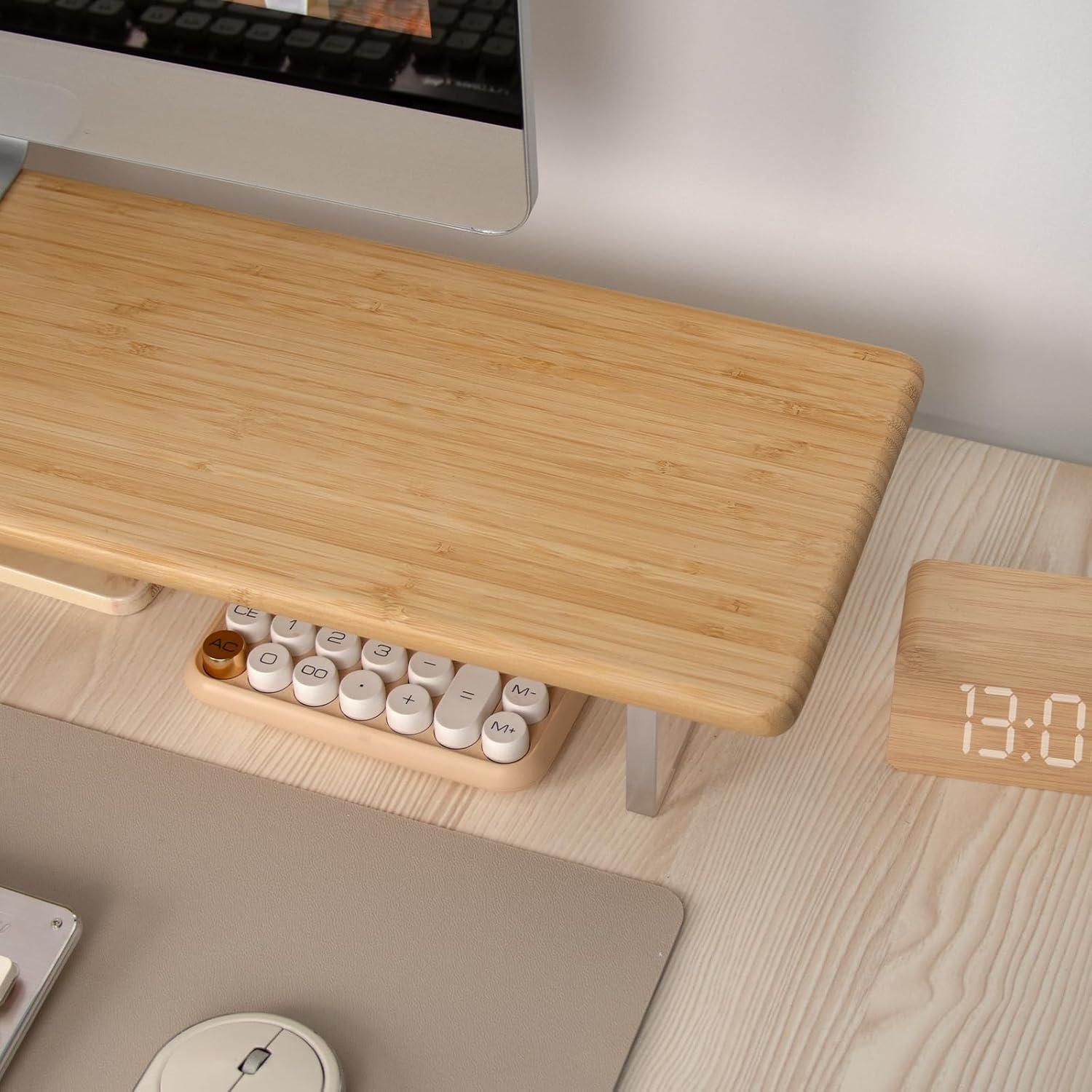 Soporte Elevador de Monitor ROCDEER de Bambú y Acrílico 80x20cm