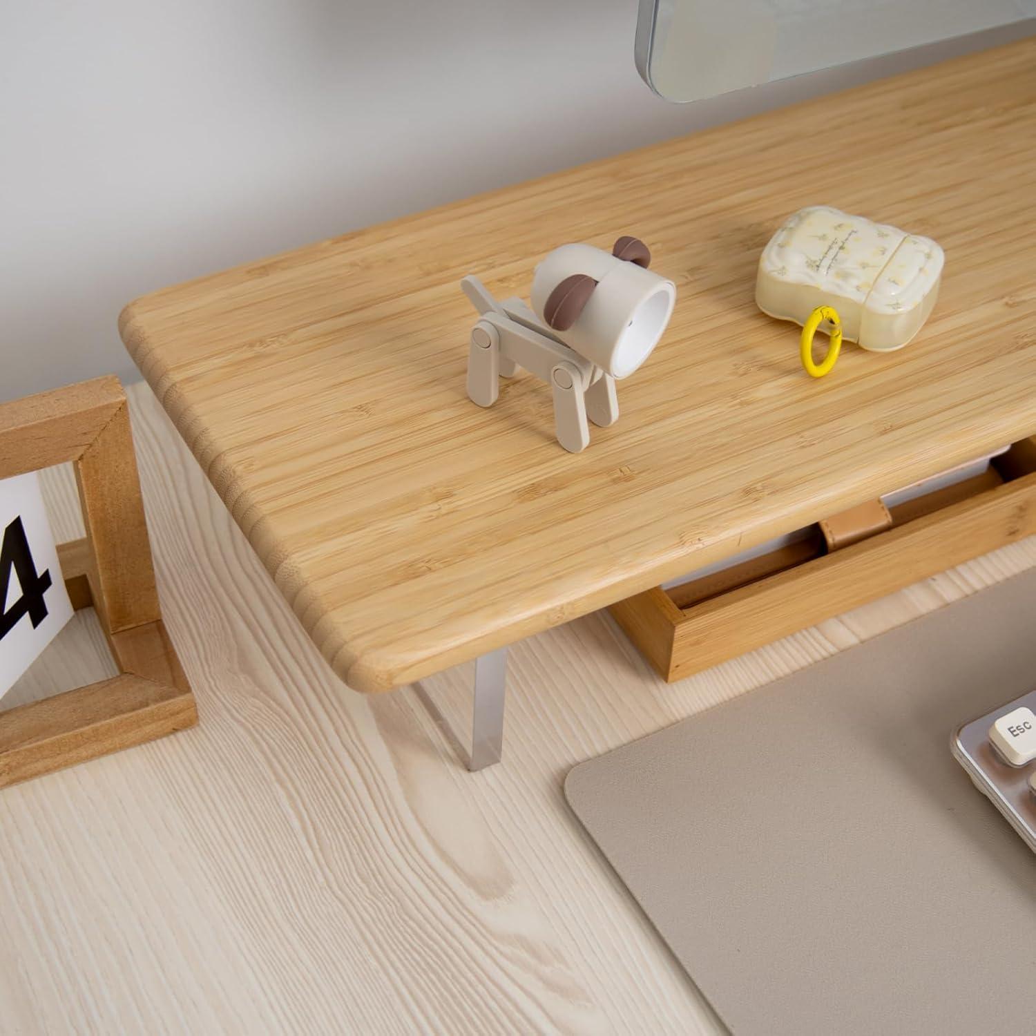 Soporte Elevador de Monitor ROCDEER de Bambú y Acrílico 80x20cm