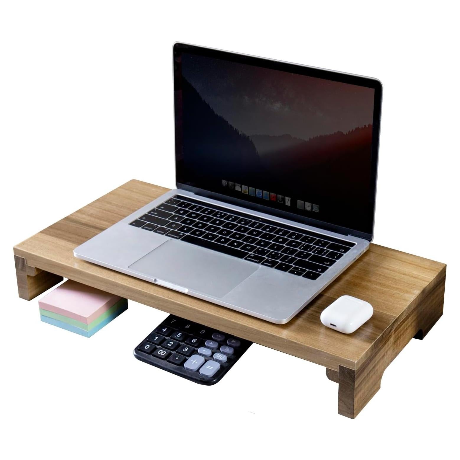 Soporte para Monitor de Madera Acacia MyGift - Elevador Ergonomico