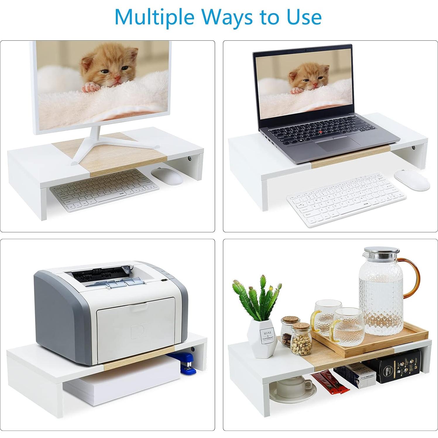 Soporte Elevador de Monitor TEAMIX 20" Madera Blanco y Arce