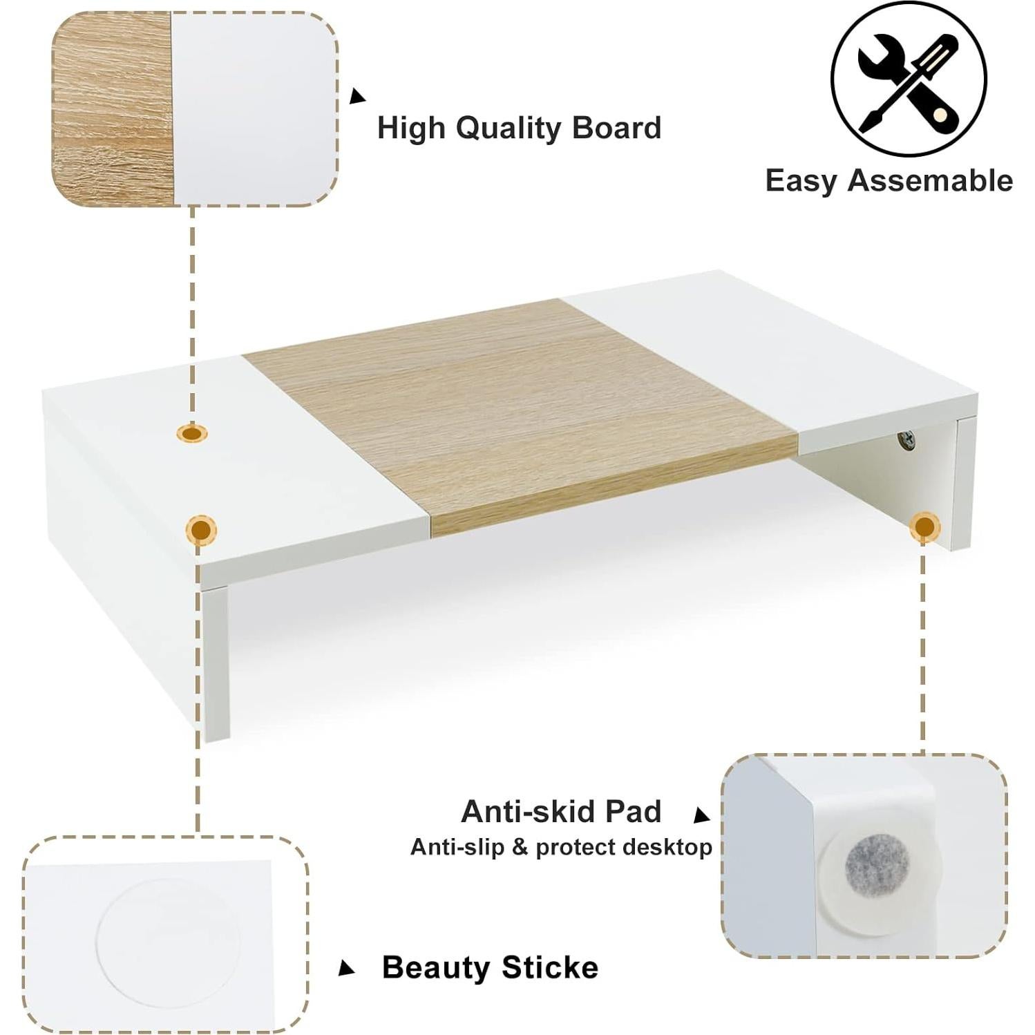 Soporte Elevador de Monitor TEAMIX 20" Madera Blanco y Arce