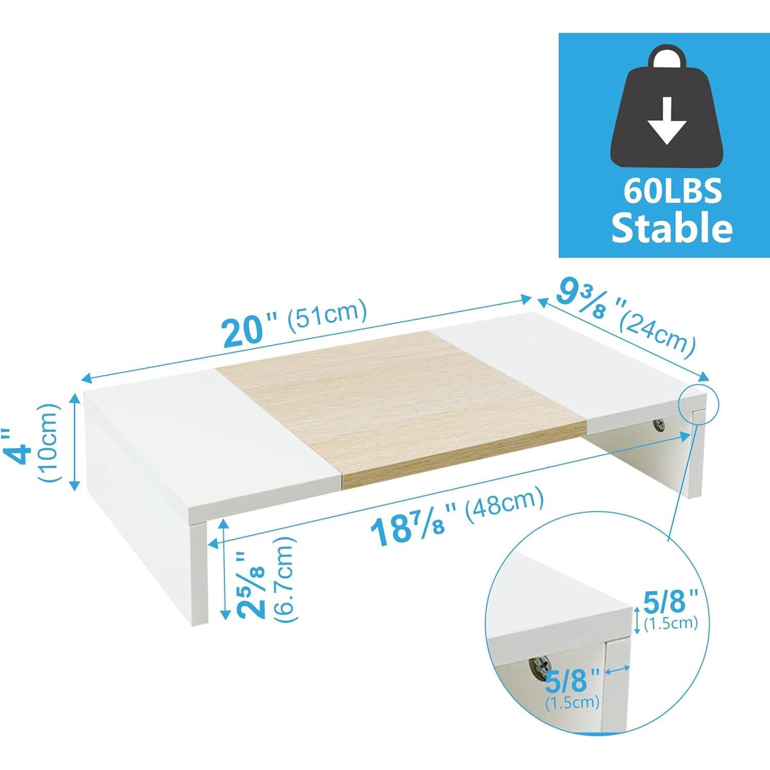 Soporte Elevador de Monitor TEAMIX 20" Madera Blanco y Arce