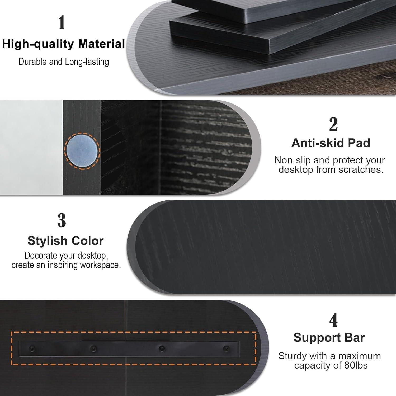 Soporte de Monitor TEAMIX de Madera Negro 2 Niveles 36kg