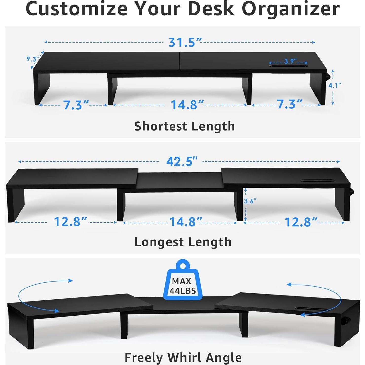Soporte Elevador Doble Monitor La Jaco Ajustable Negro
