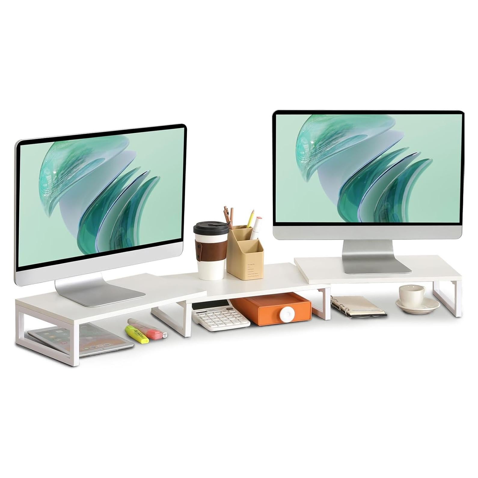 Soporte Elevador Doble para Monitores TEAMIX Blanco 116.8 cm