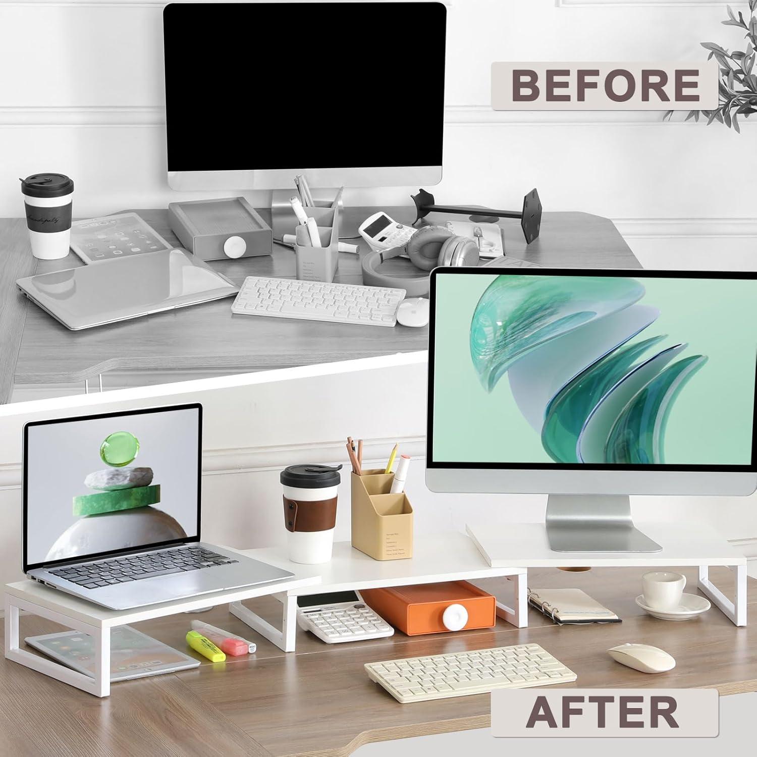 Soporte Elevador Doble para Monitores TEAMIX Blanco 116.8 cm