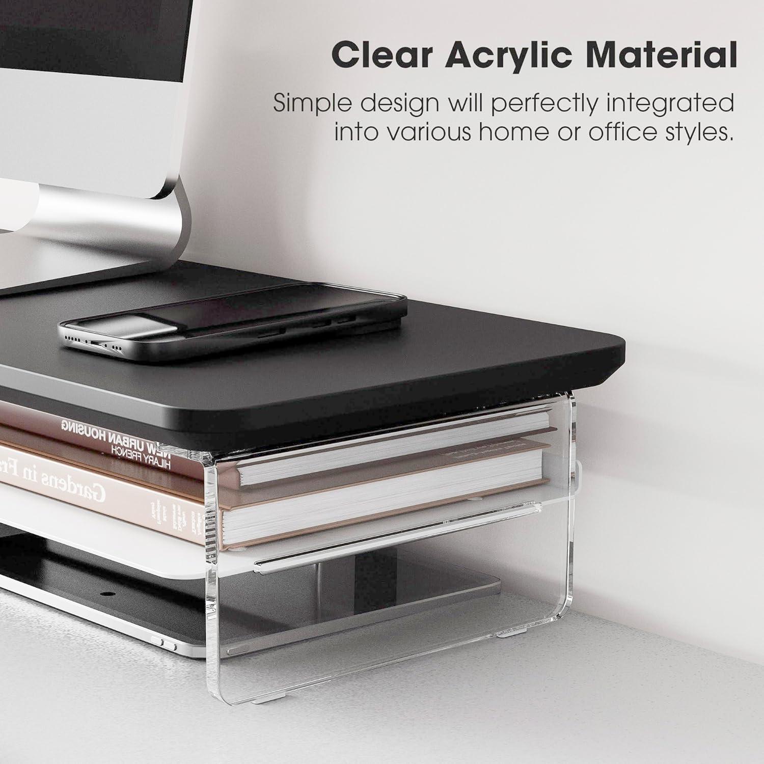 Soporte Doble Monitor Acrílico Fenge 108 cm Negro con Almacenamiento