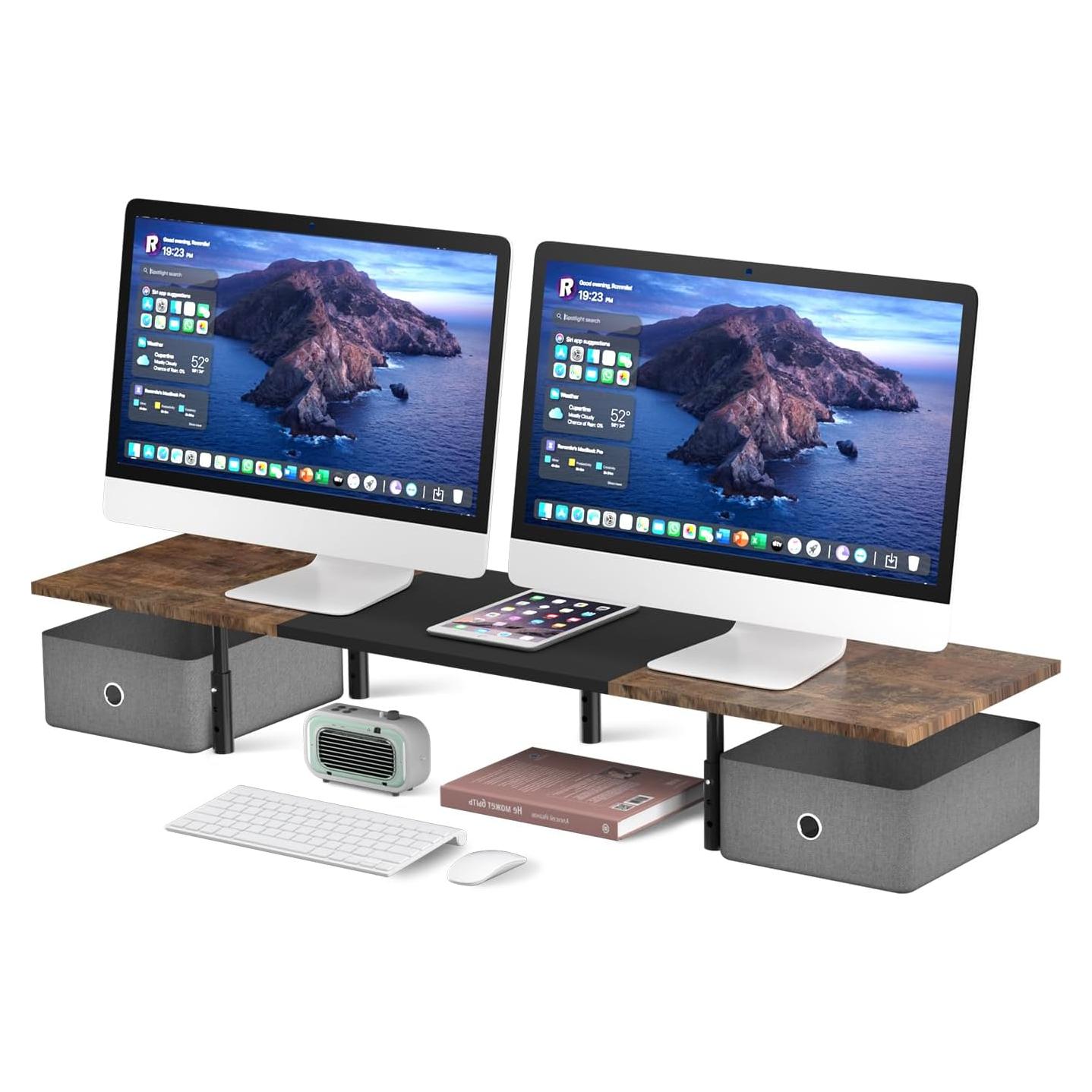 Soporte Doble para Monitores Suptek con Cajones - Ergonomía Ajustable