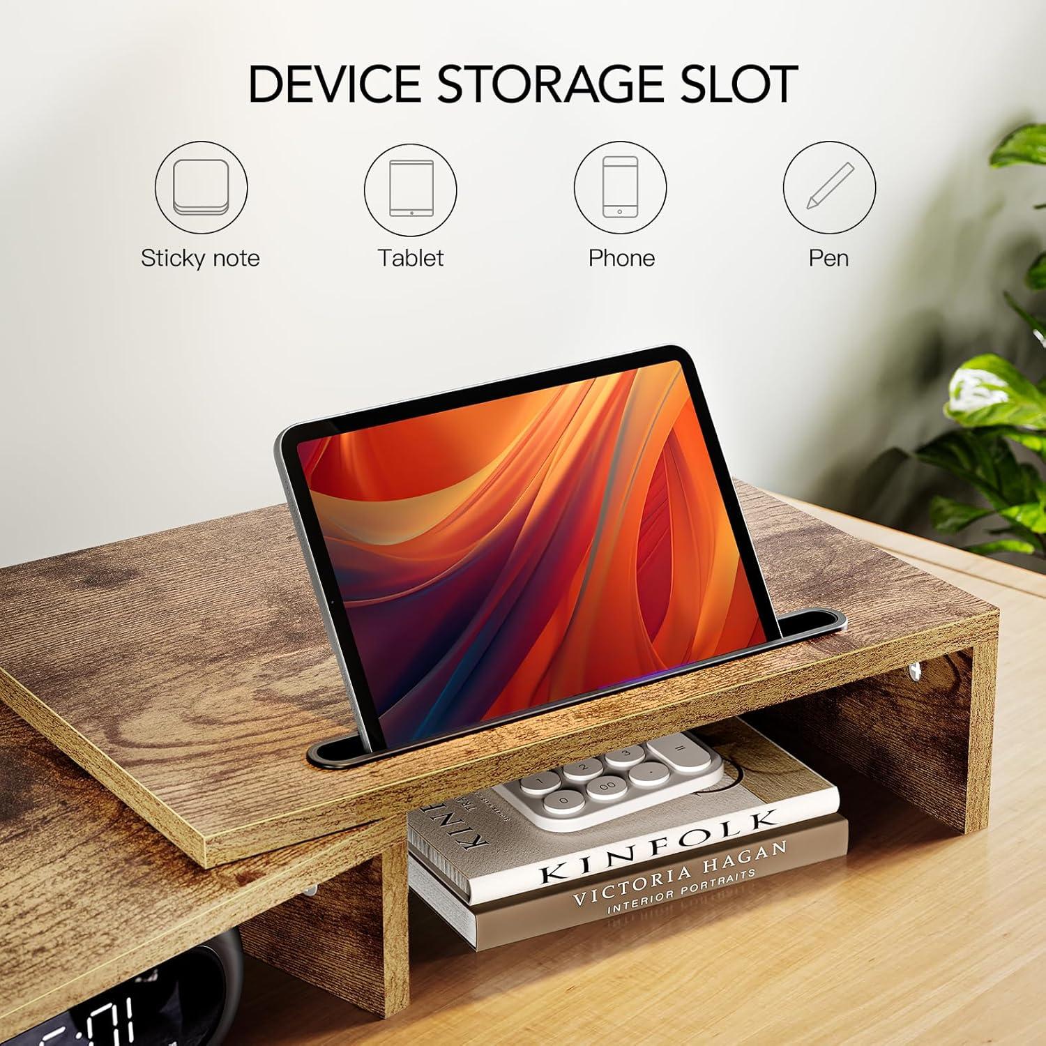 Soporte Elevador para Doble Monitor AMERIERGO Madera Rústica