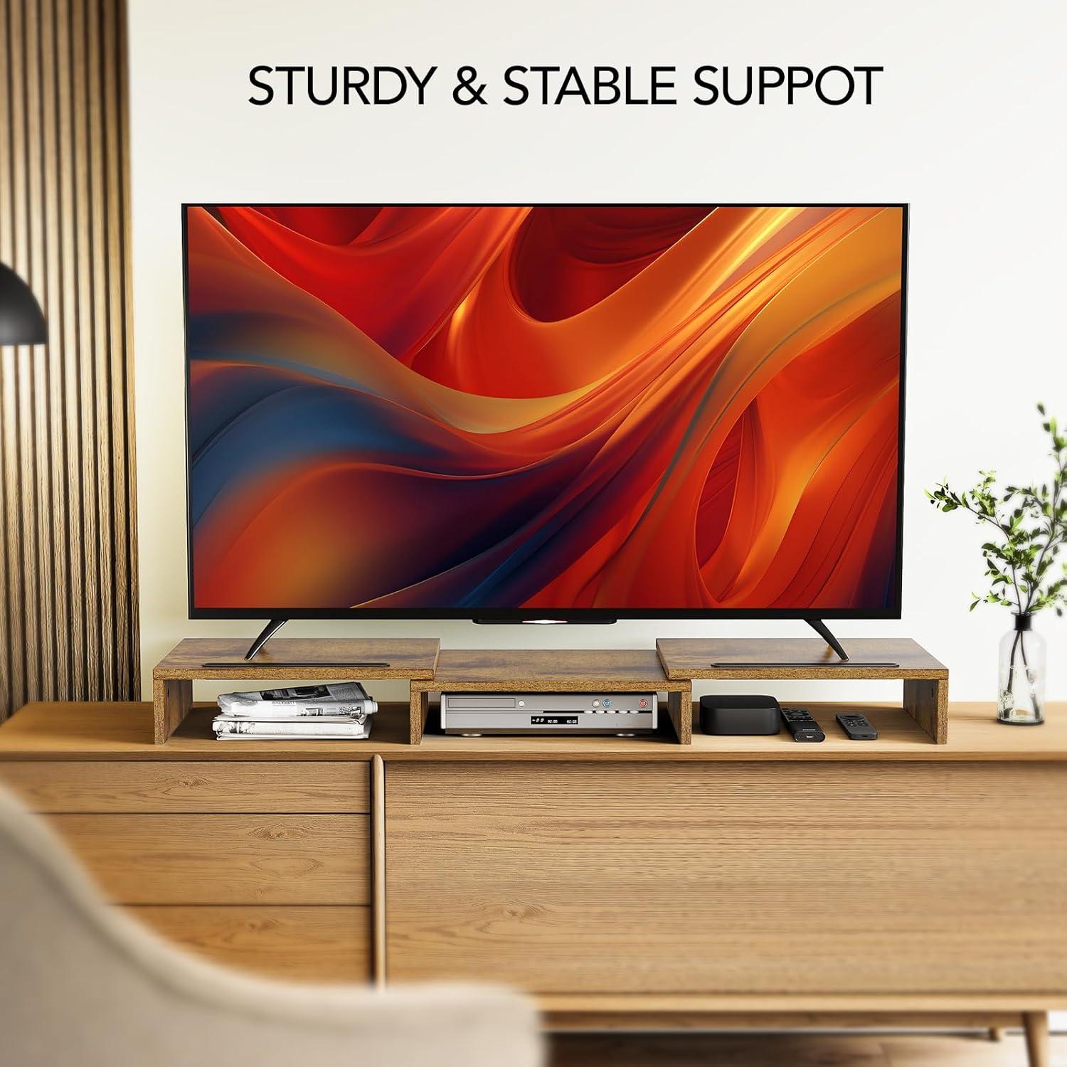 Soporte Elevador para Doble Monitor AMERIERGO Madera Rústica