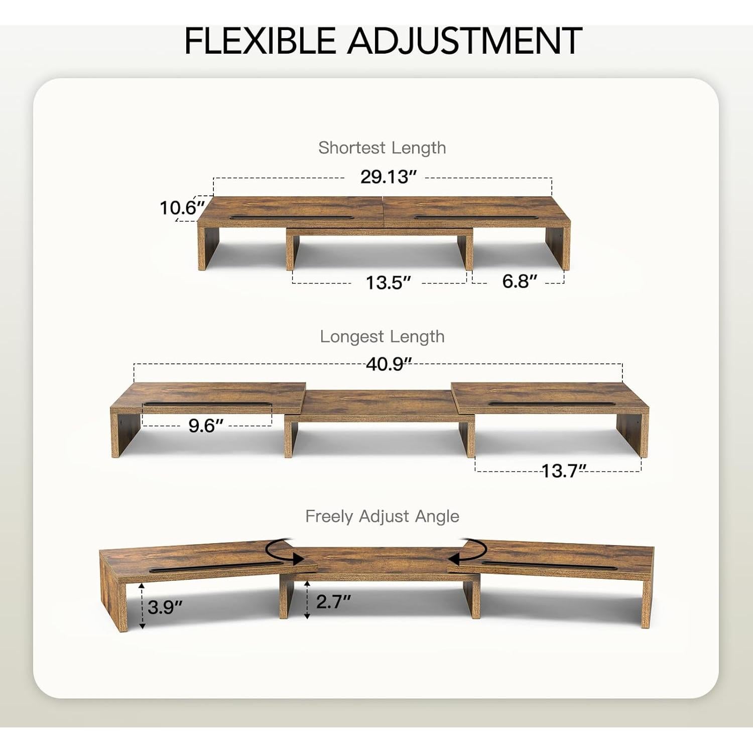 Soporte Elevador para Doble Monitor AMERIERGO Madera Rústica