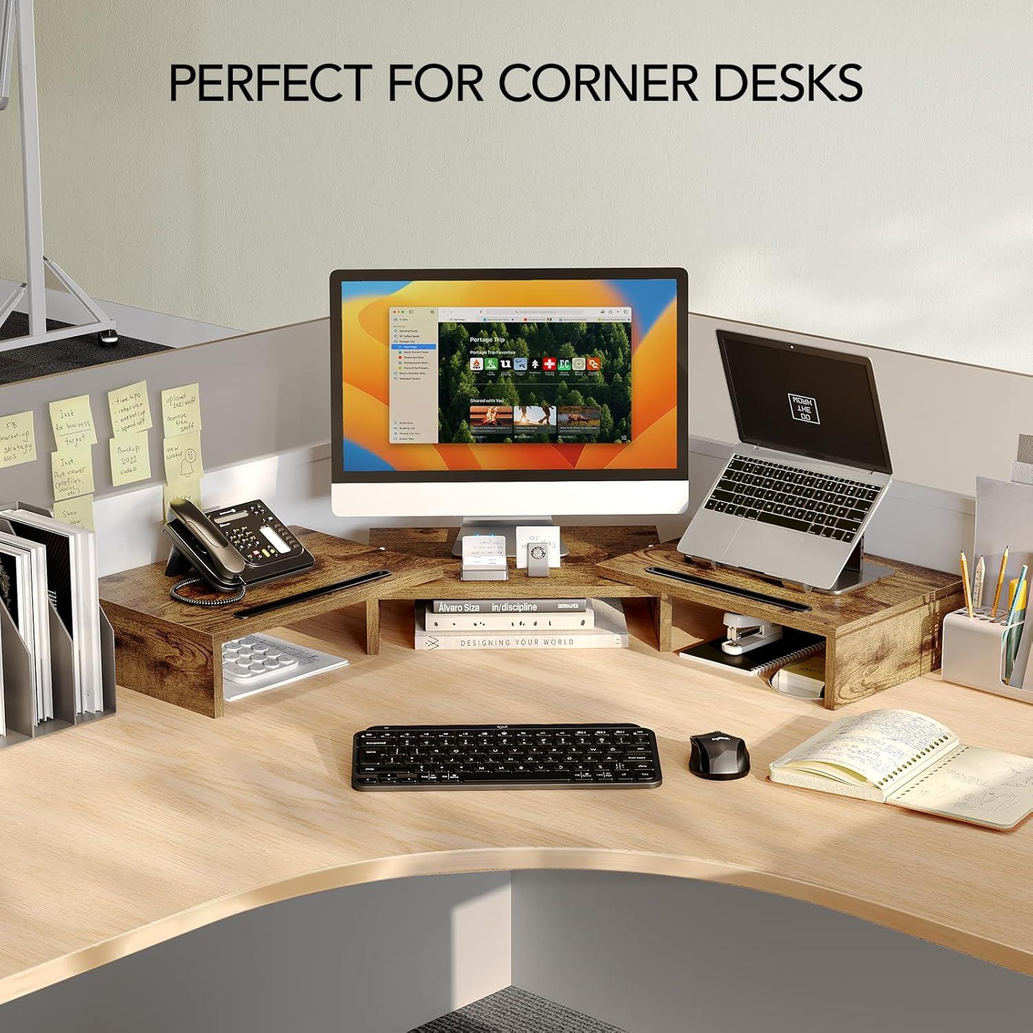 Soporte Elevador para Doble Monitor AMERIERGO Madera Rústica