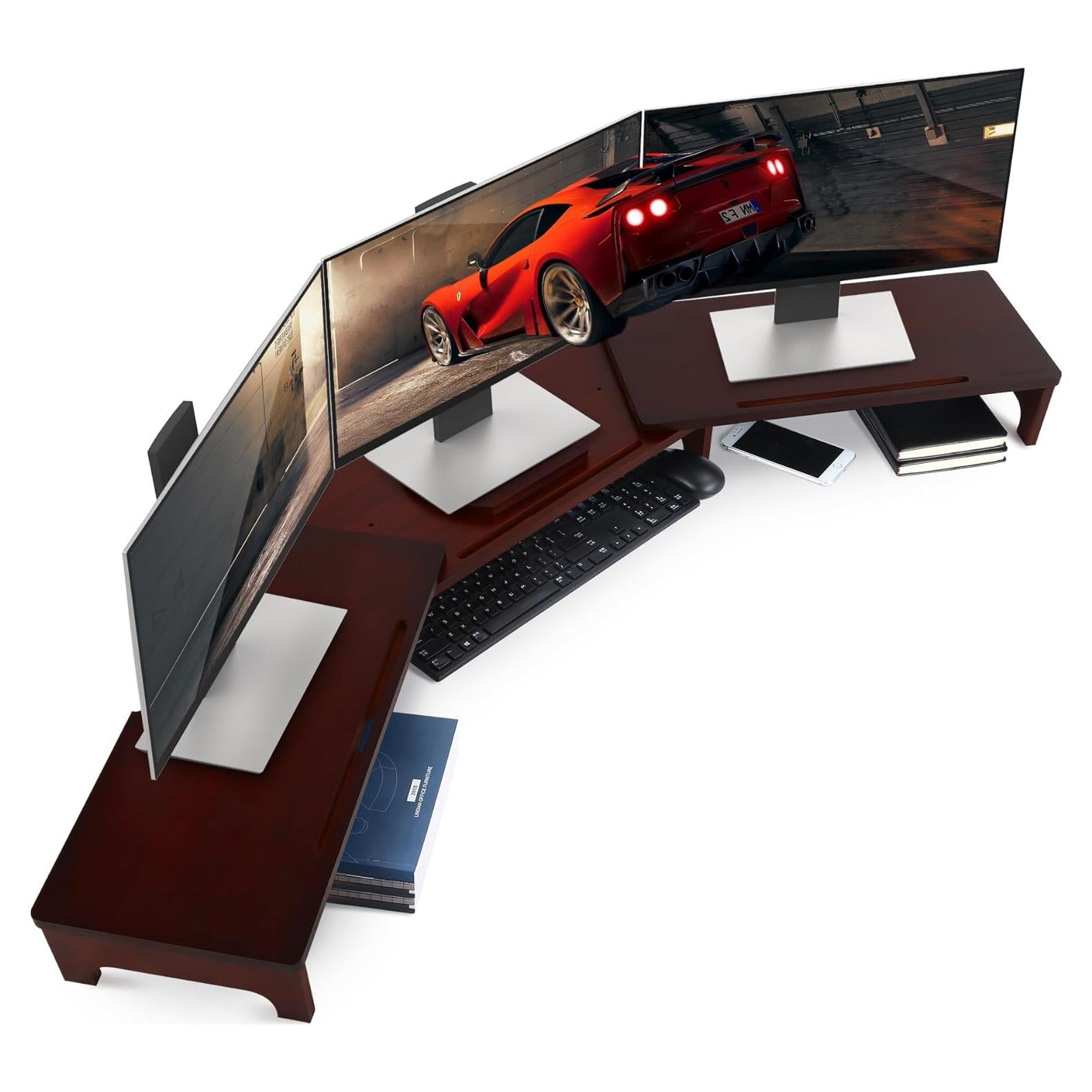 Soporte para Monitor Nnewvante de Bambú Ajustable 3 Estantes